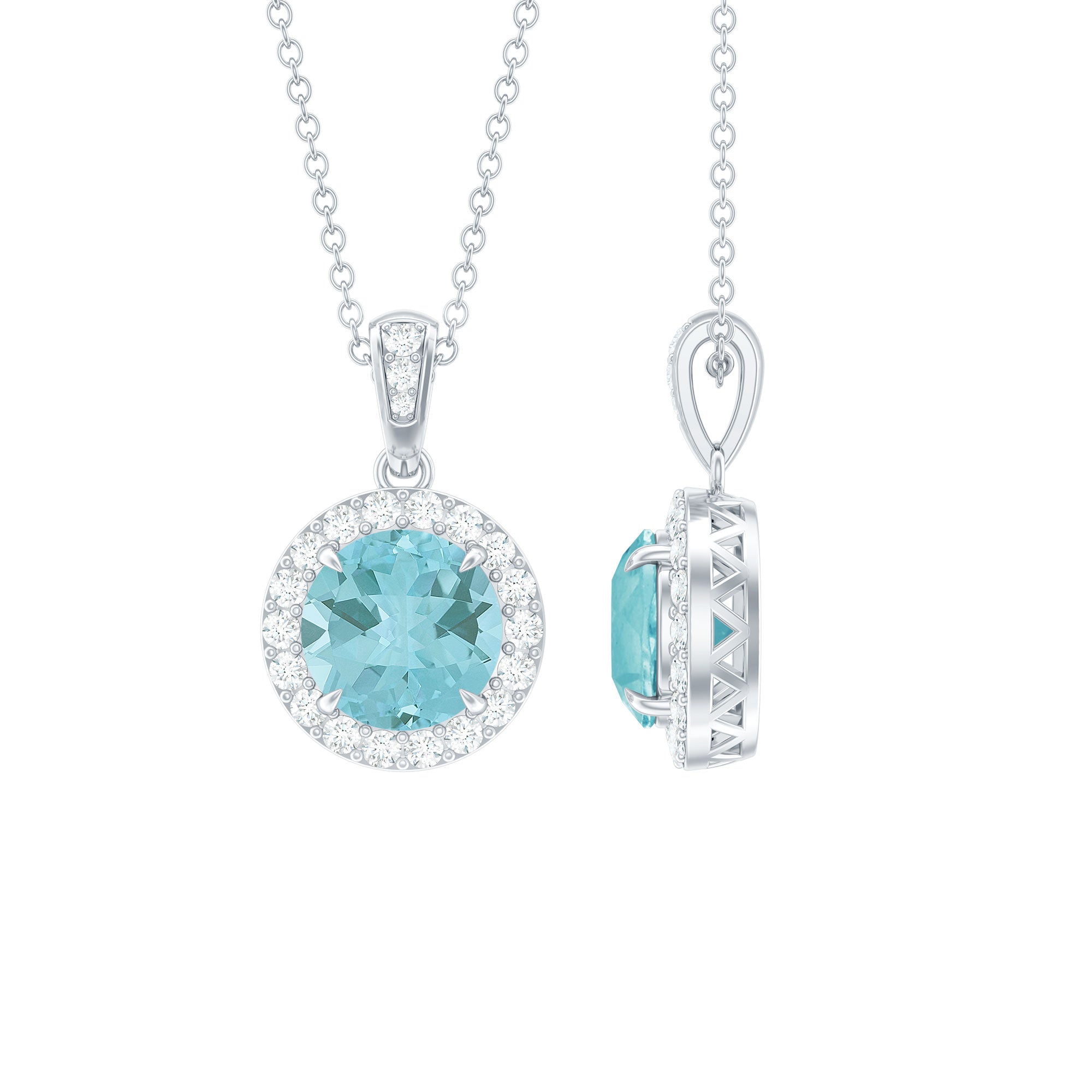 Round Cut 2 Carat Sky Blue Topaz Pendant Necklace With Silver Chain AAA 92.5 Sterling Silver - Rosec Jewels