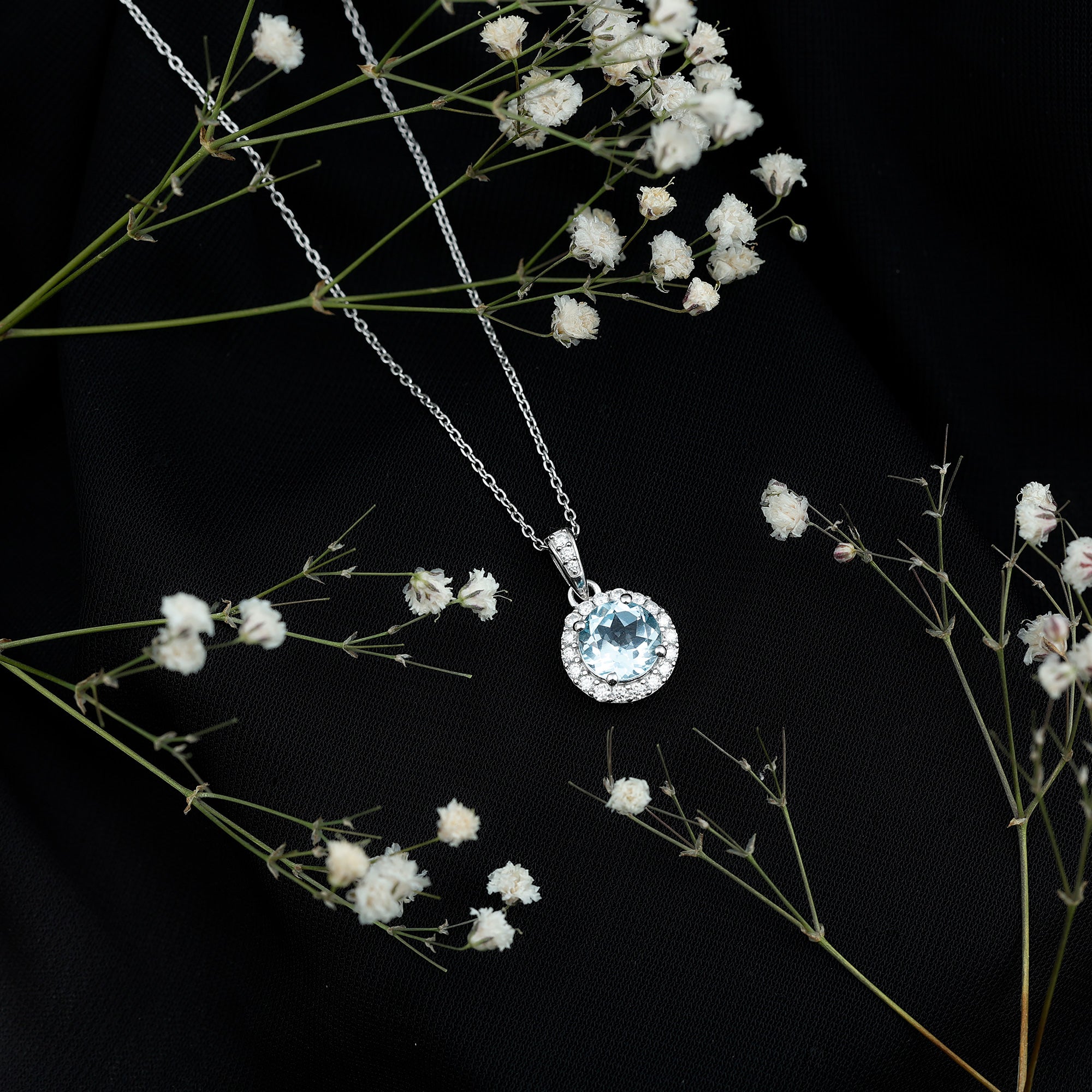 Round Cut 2 Carat Sky Blue Topaz Pendant Necklace With Silver Chain AAA 92.5 Sterling Silver - Rosec Jewels