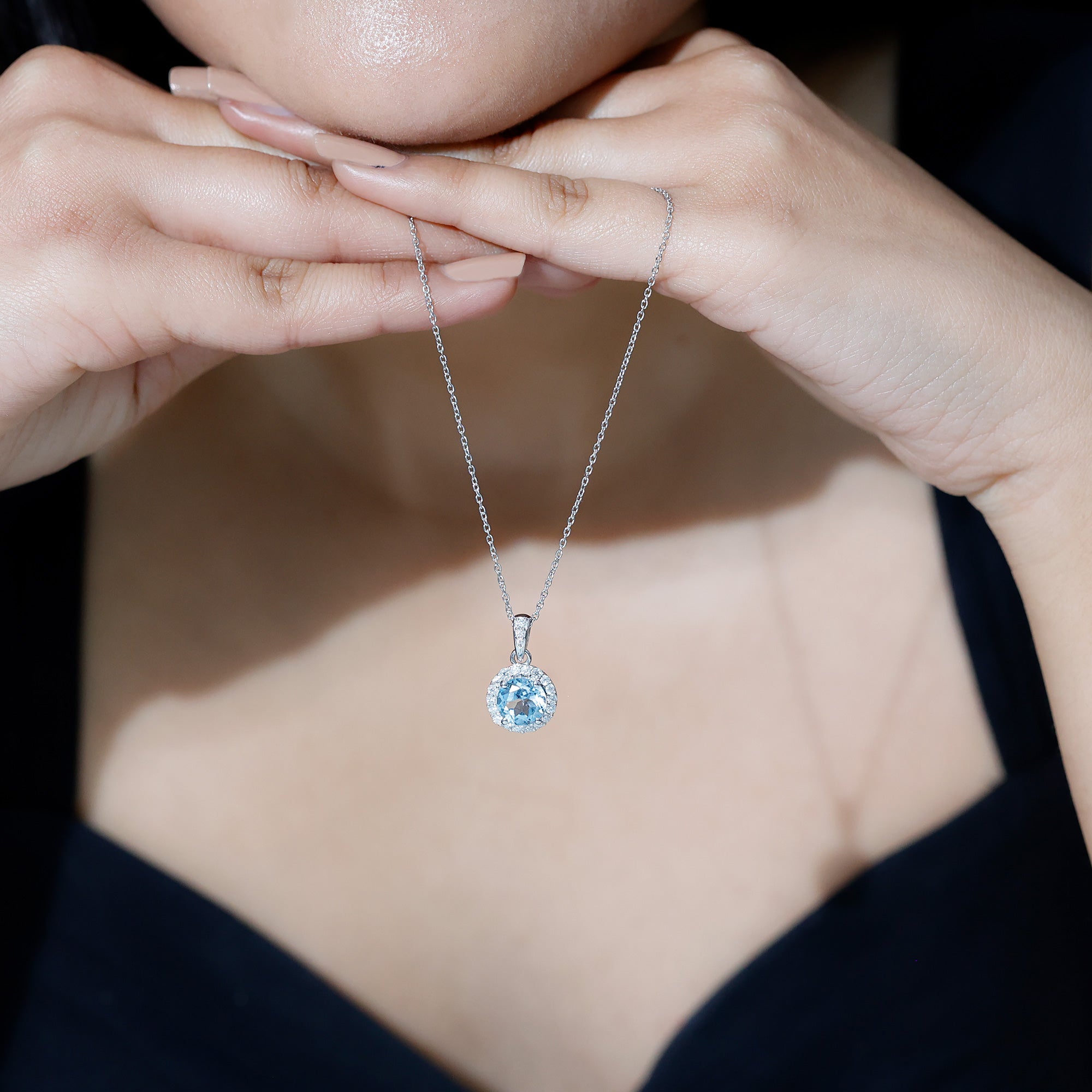Round Cut 2 Carat Sky Blue Topaz Pendant Necklace With Silver Chain AAA 92.5 Sterling Silver - Rosec Jewels