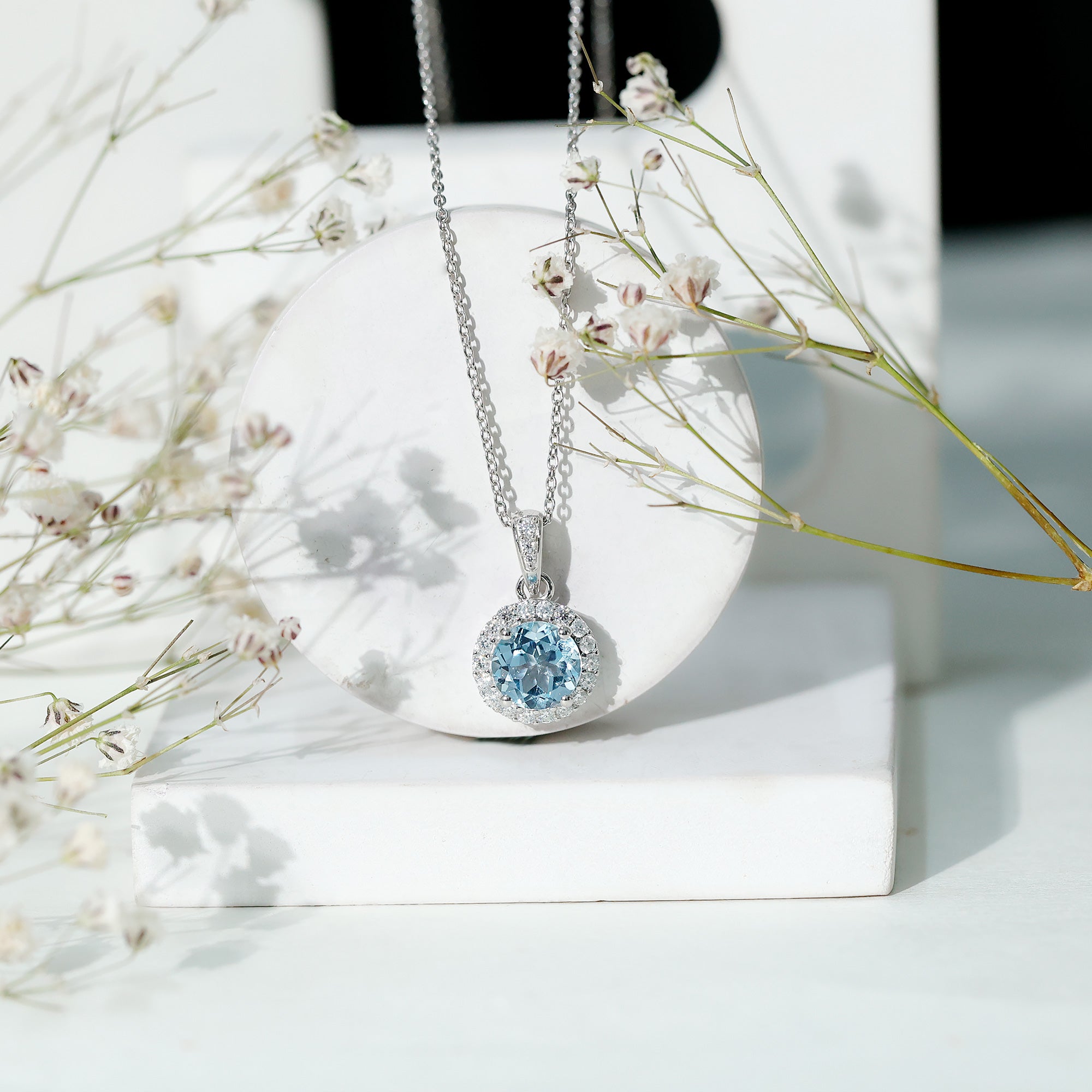 Round Cut 2 Carat Sky Blue Topaz Pendant Necklace With Silver Chain AAA 92.5 Sterling Silver - Rosec Jewels