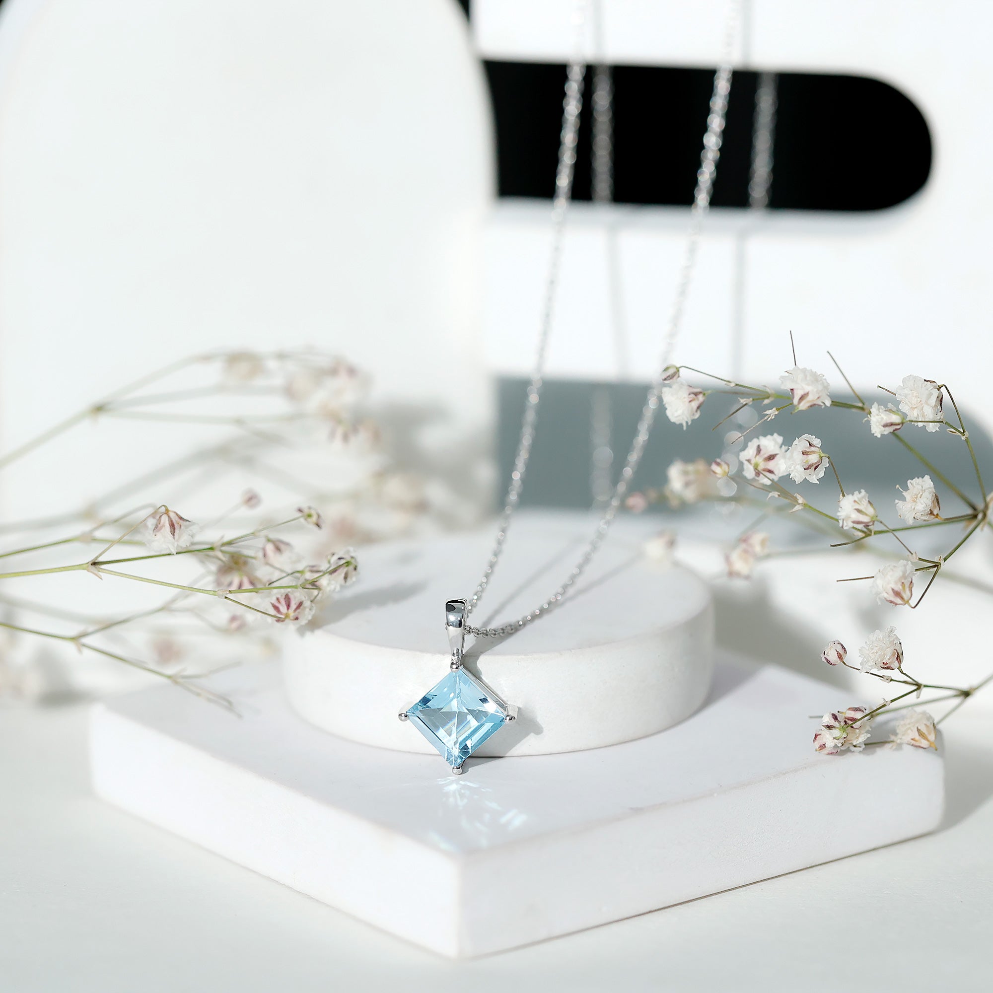 3 Carat Princess Cut Sky Blue Topaz Solitaire Necklace with Silver Chain AAA 92.5 Sterling Silver - Rosec Jewels