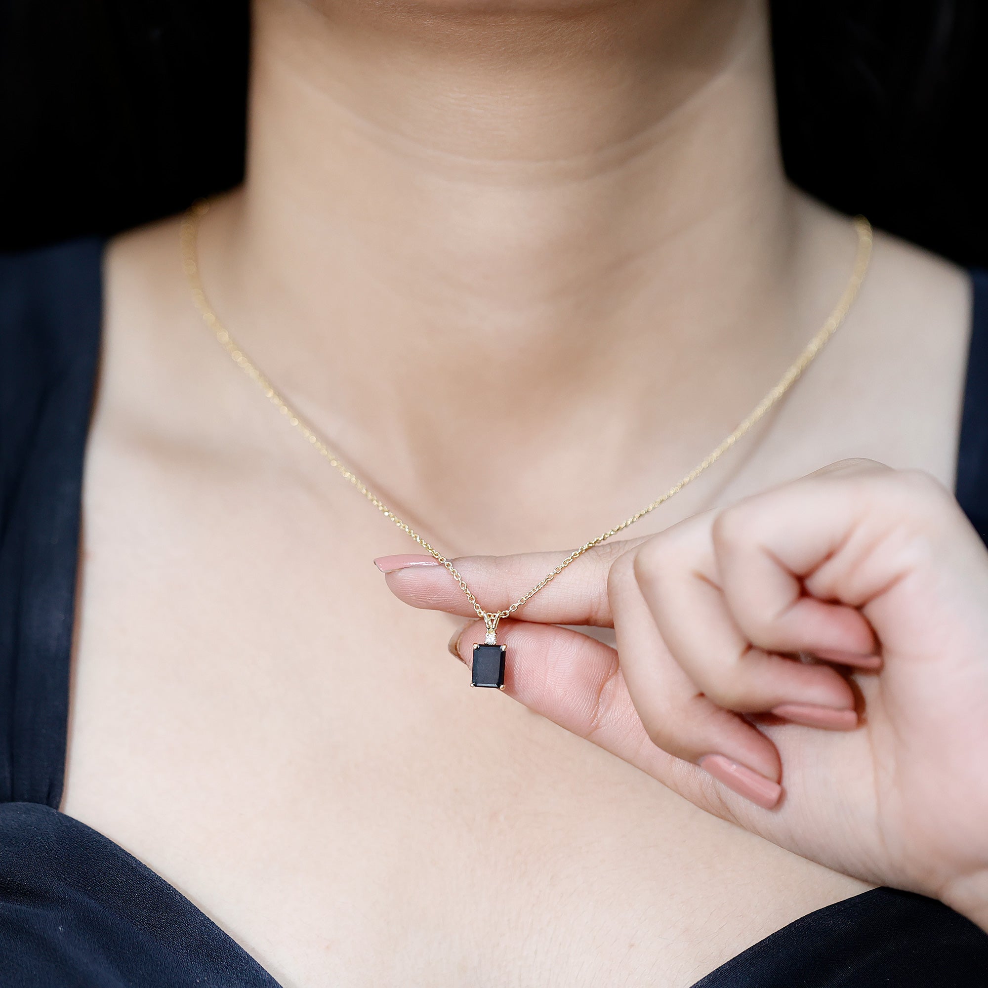 Genuine 1.68 Carat Black Diamond Solitaire Necklace for Women AAA 14K Yellow Gold Plated Silver - Rosec Jewels