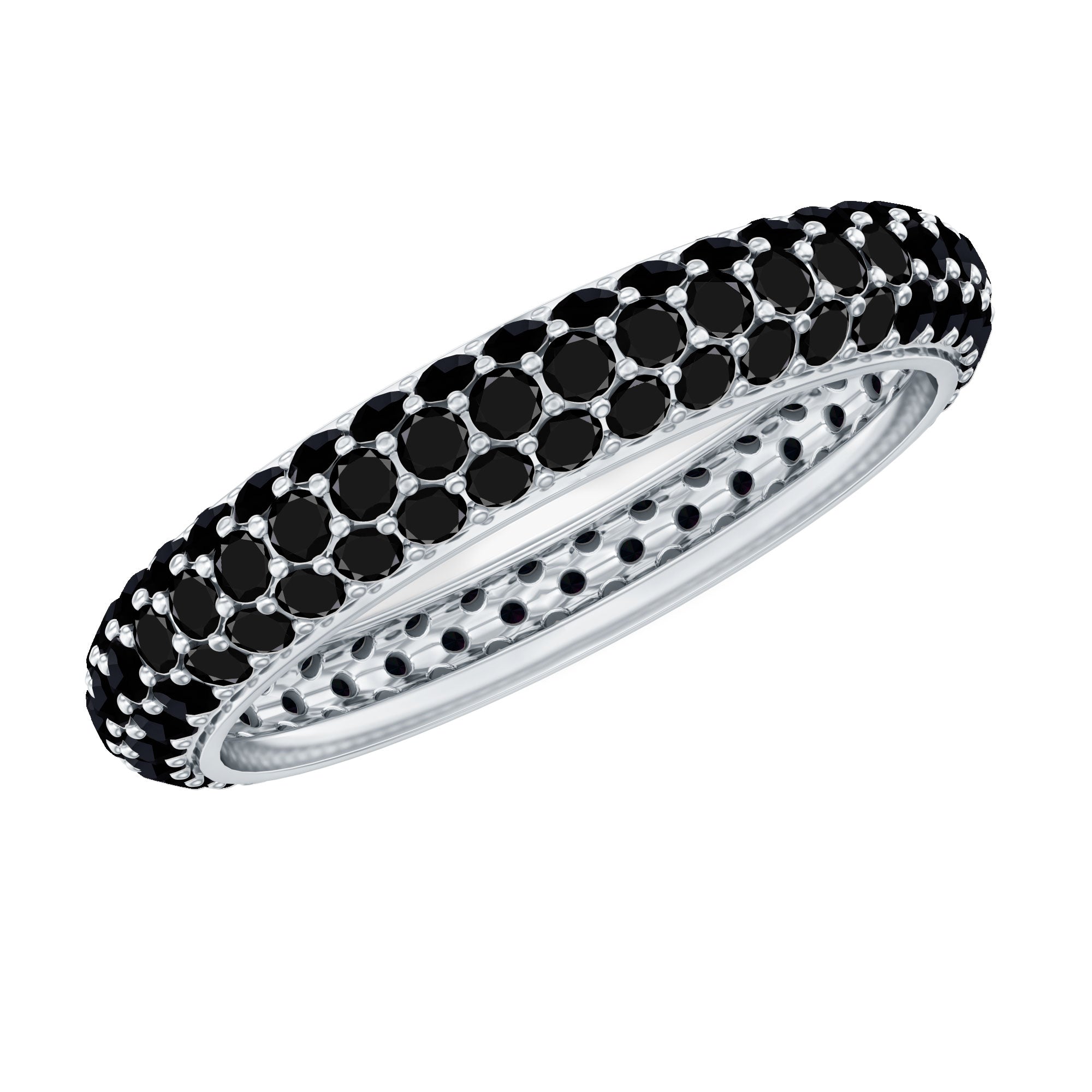 Certified Lab Grown Black Diamond 3 Row Eternity Band Ring AAAA ( Synthetic ) - Rosec Jewels