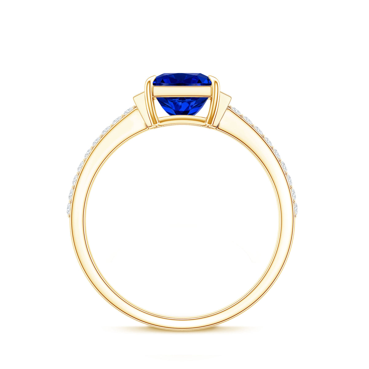 Princess Cut Created Blue Sapphire Solitaire Engagement Ring With Moissanite AAAA - Rosec Jewels