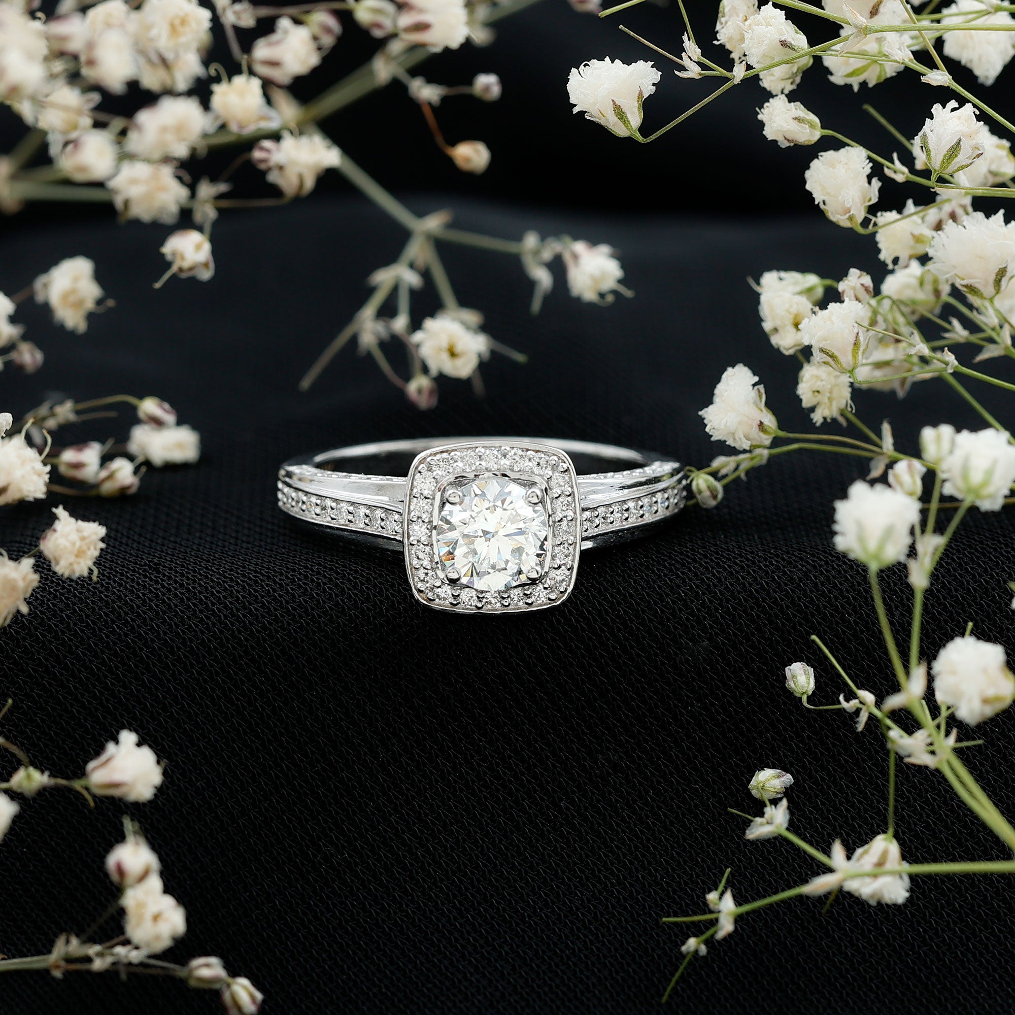 Classic Moissanite Halo Engagement Ring with Certificate D-VS1 - Rosec Jewels