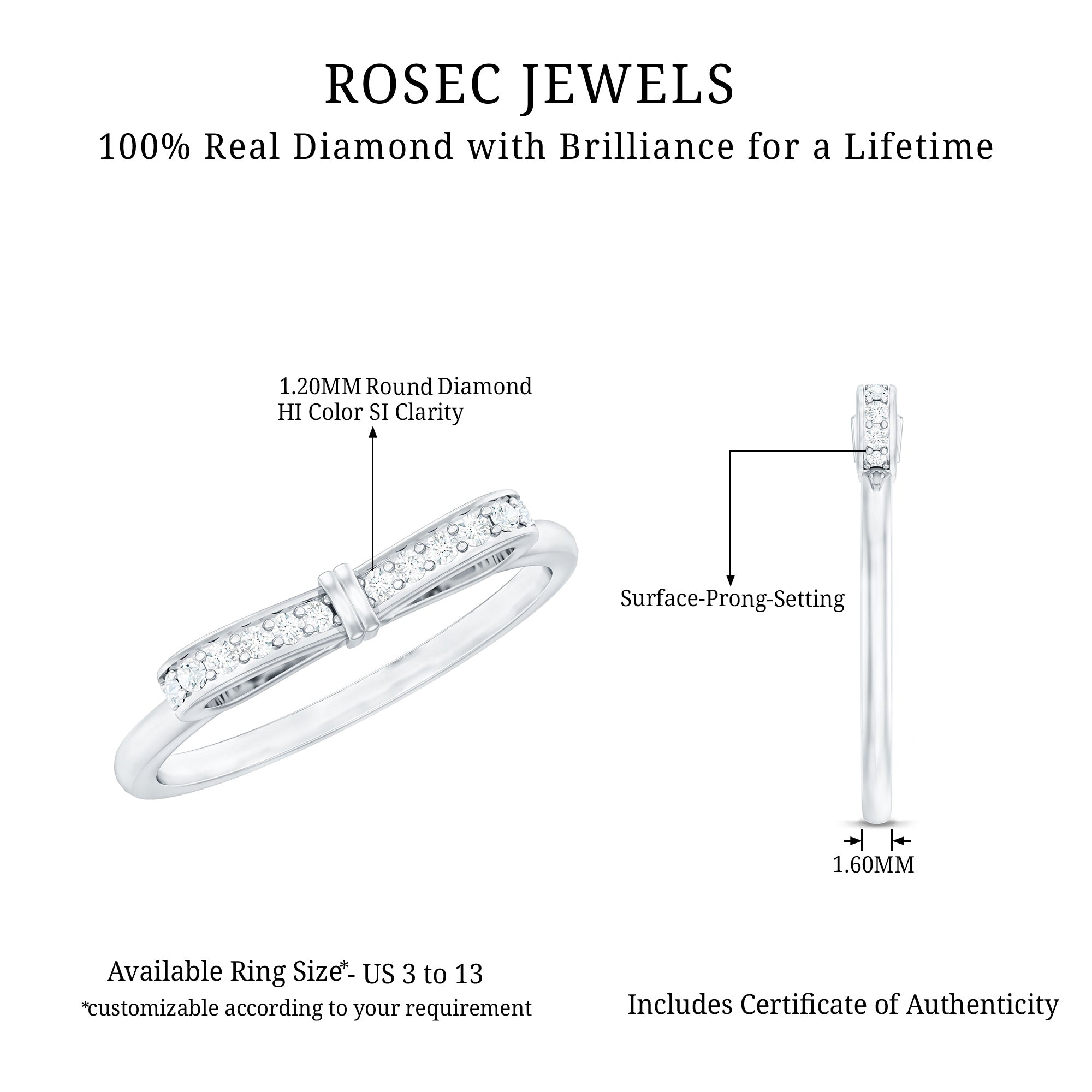 Rosec Jewels-Natural Diamond Bow Promise Ring for Women