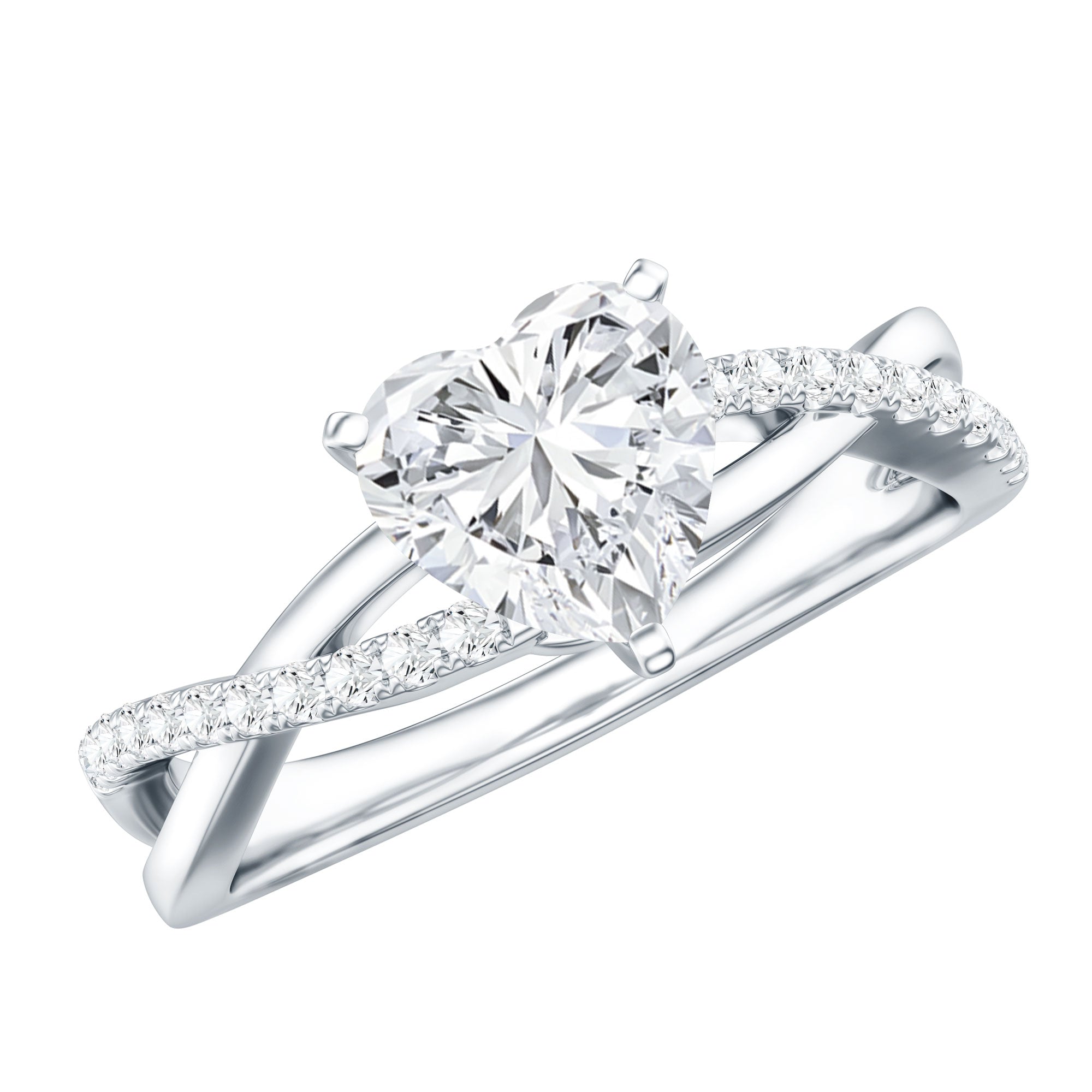 Heart Shape Moissanite Crossover Engagement Ring for Her D-VS1 - Rosec Jewels