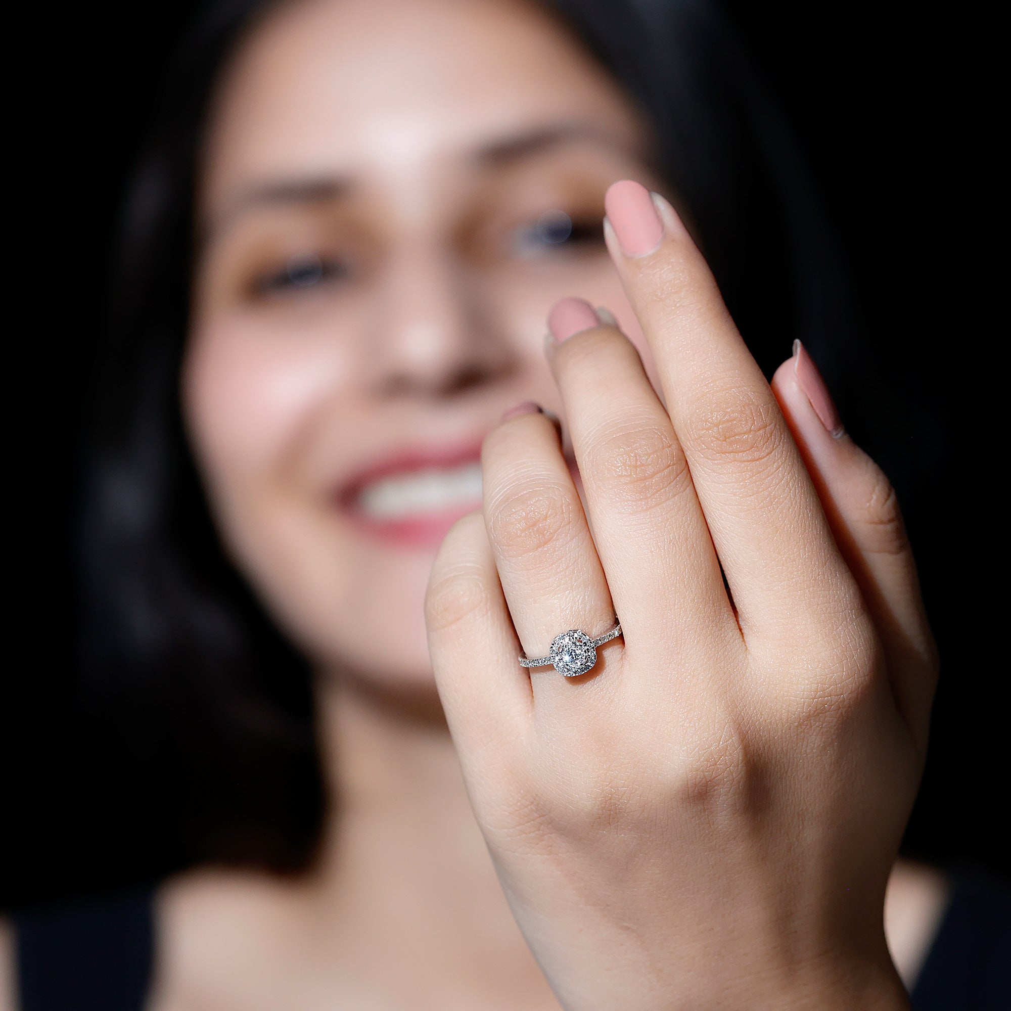 Brilliant Cut Diamond Engagement Ring in Illusion Setting Natural - ( HI-SI ) - Rosec Jewels