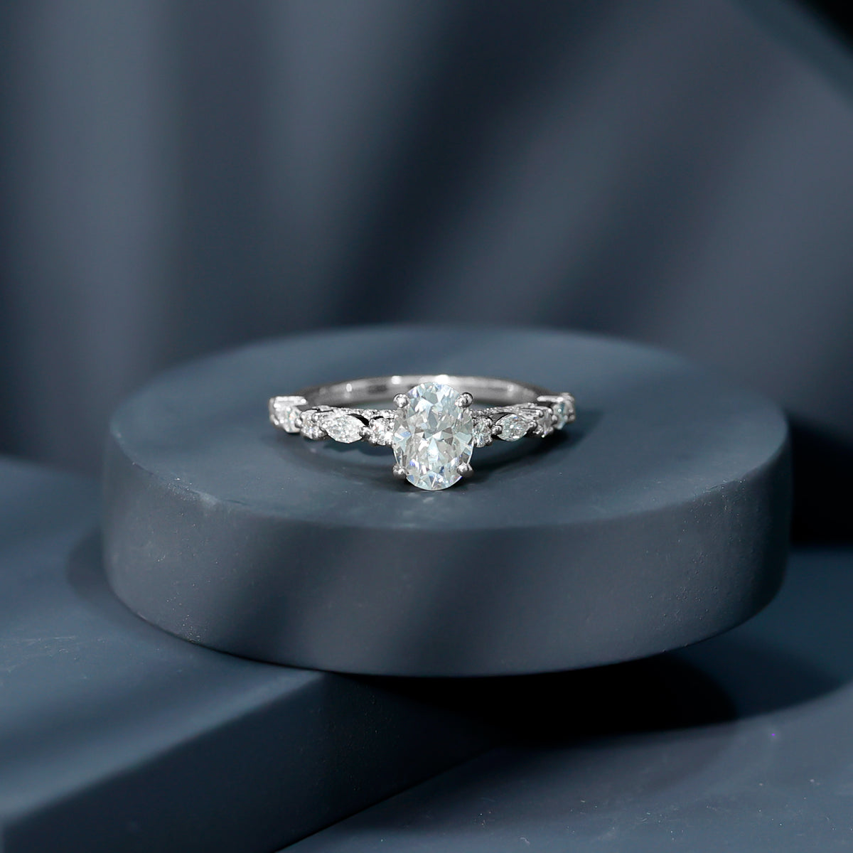 Oval Moissanite Solitaire Engagement Ring in Claw Setting D-VS1 - Rosec Jewels