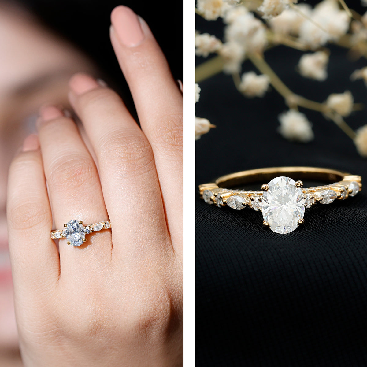 Oval Moissanite Solitaire Engagement Ring in Claw Setting D-VS1 - Rosec Jewels