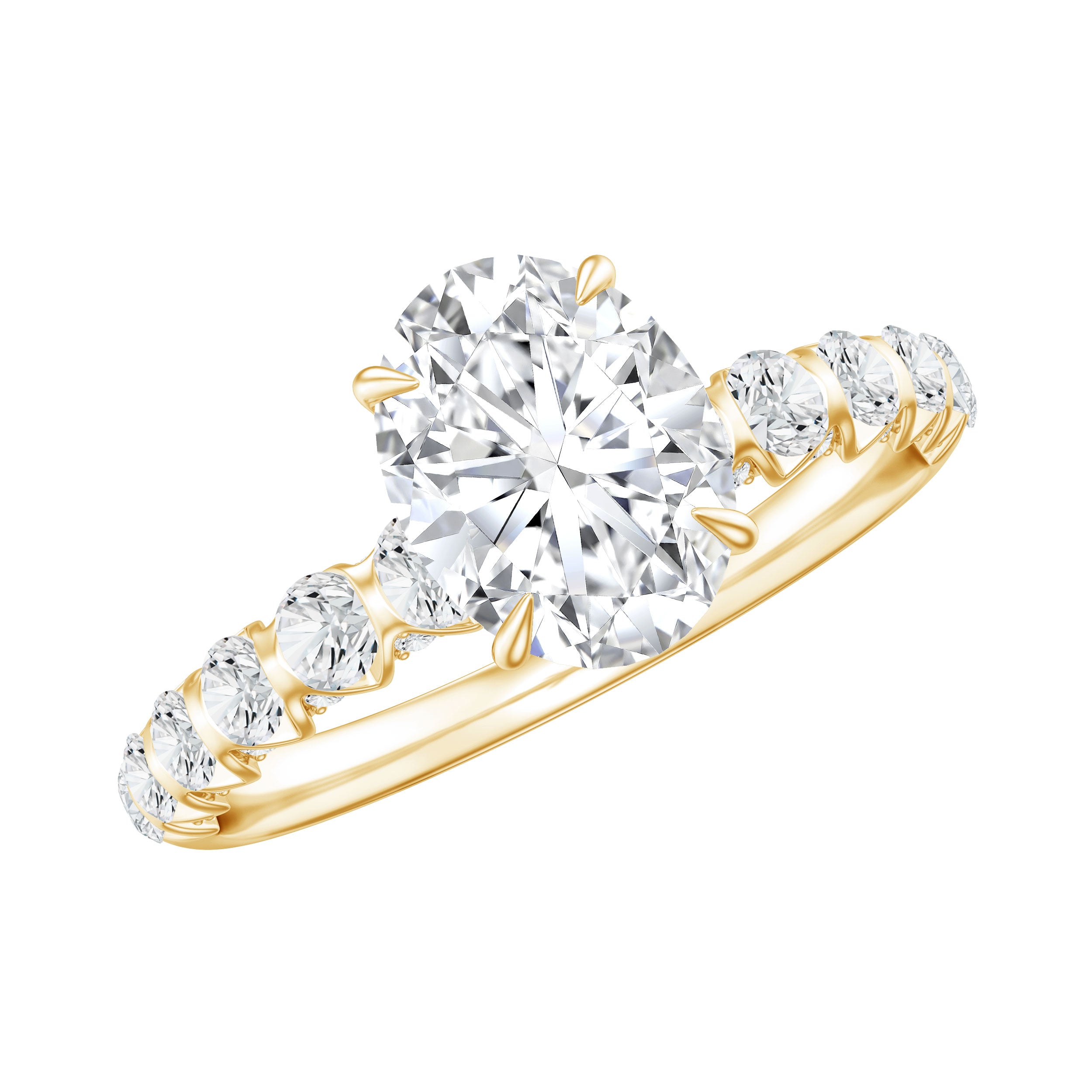 Rosec Jewels-Oval Moissanite Solitaire Engagement Ring with Side Stones
