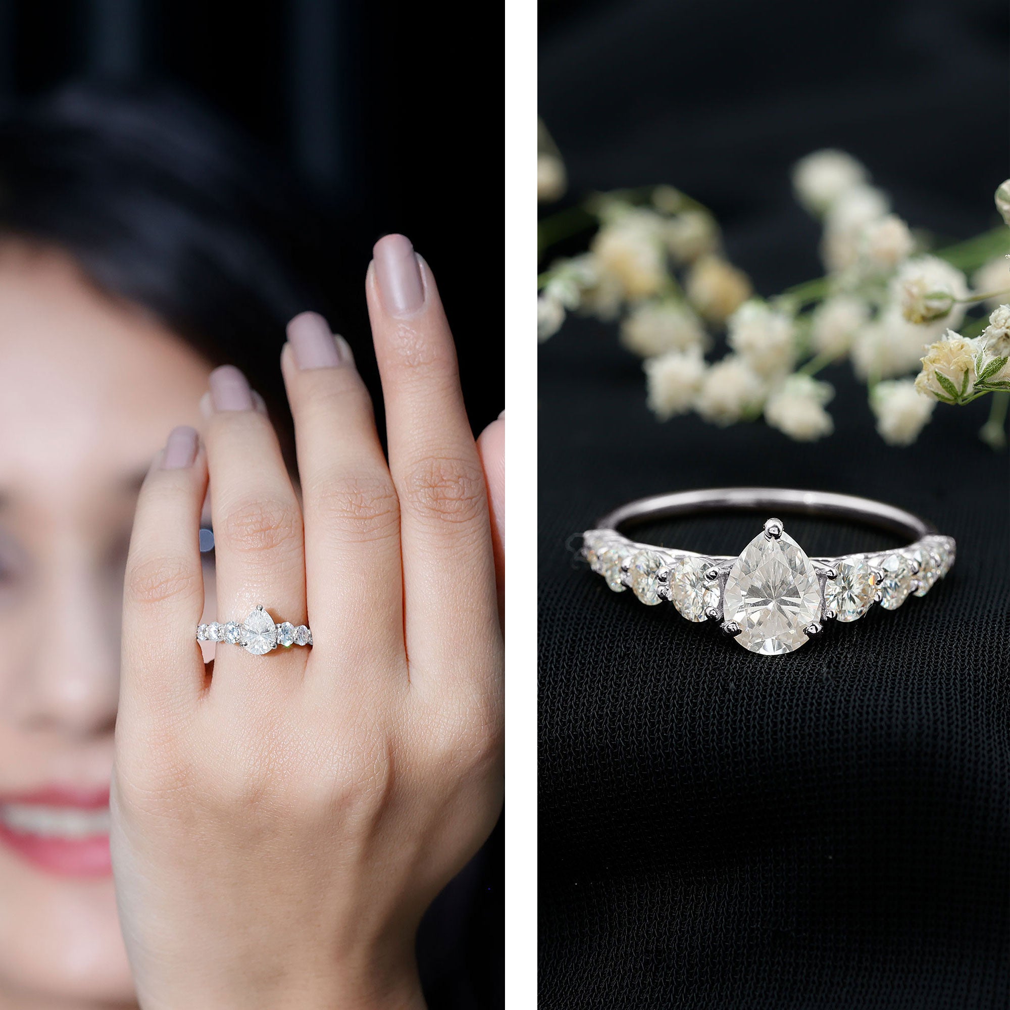 Perfect Pear Engagement Ring with Moissanite D-VS1 - Rosec Jewels