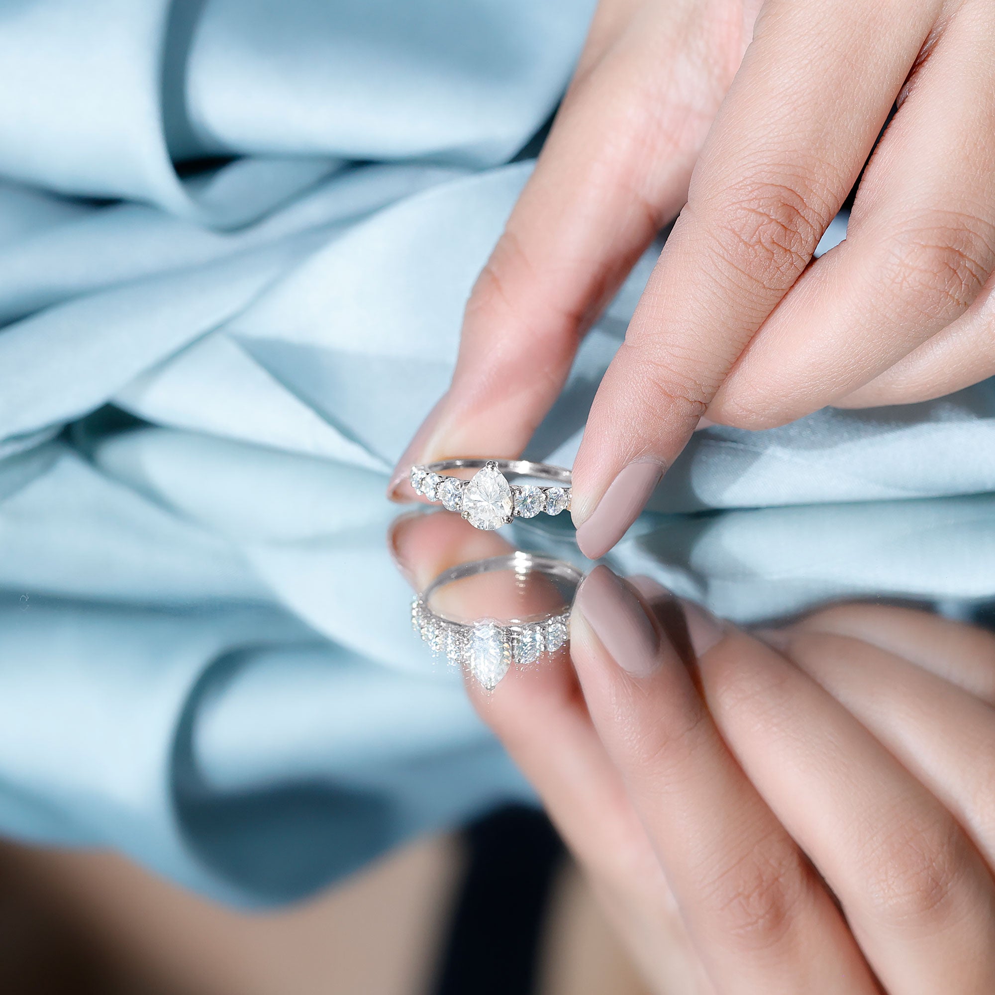 Perfect Pear Engagement Ring with Moissanite D-VS1 - Rosec Jewels