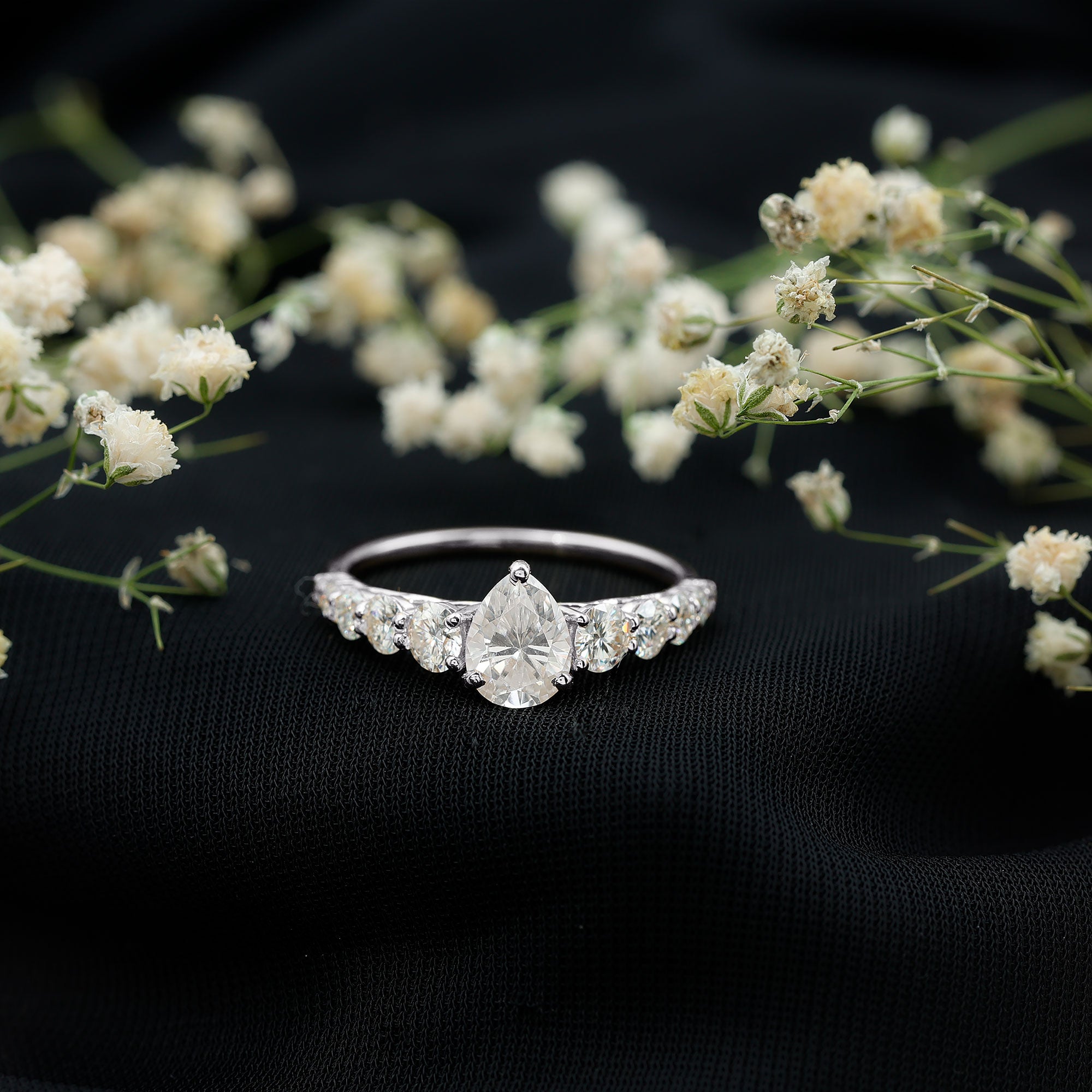 Perfect Pear Engagement Ring with Moissanite D-VS1 - Rosec Jewels