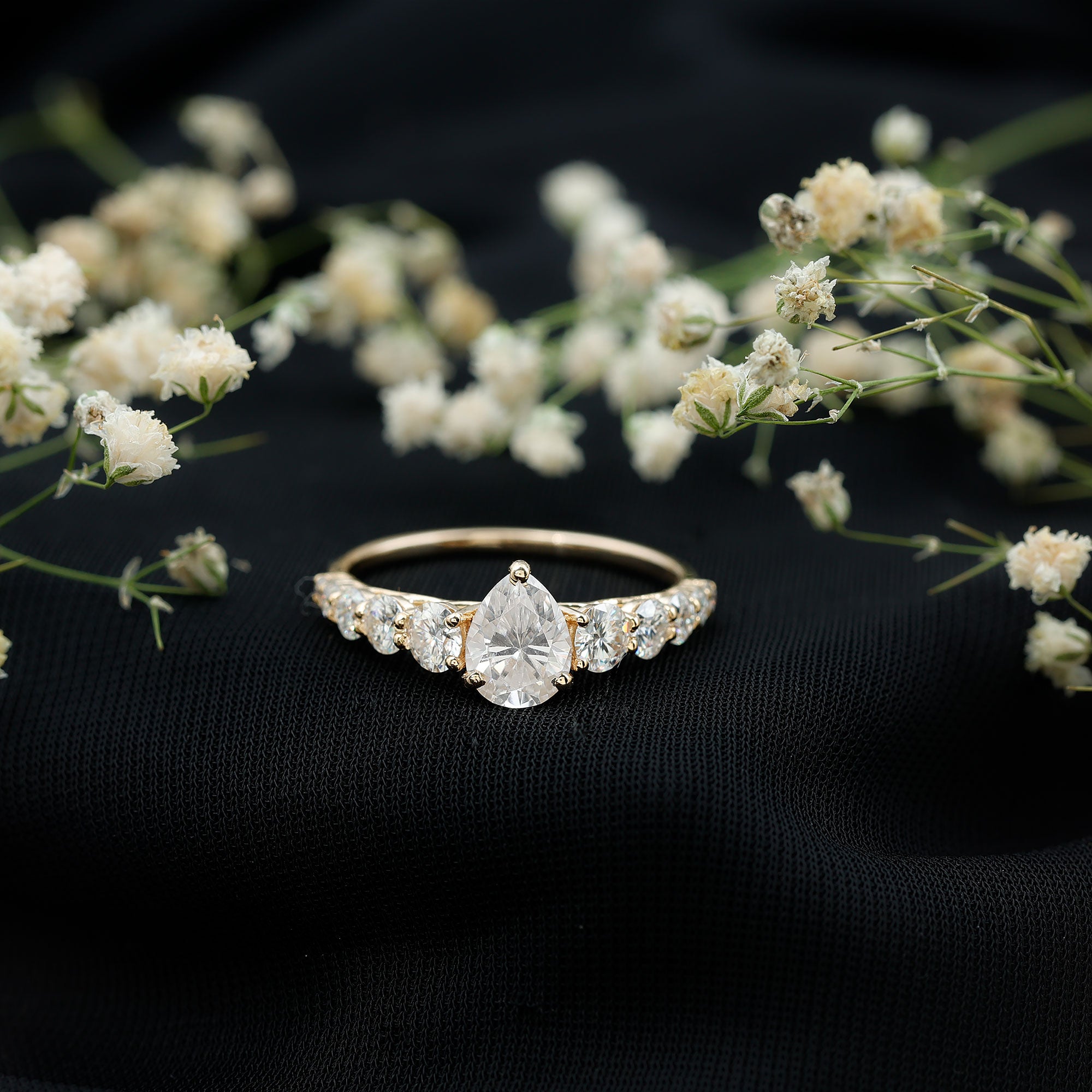 Perfect Pear Engagement Ring with Moissanite D-VS1 - Rosec Jewels