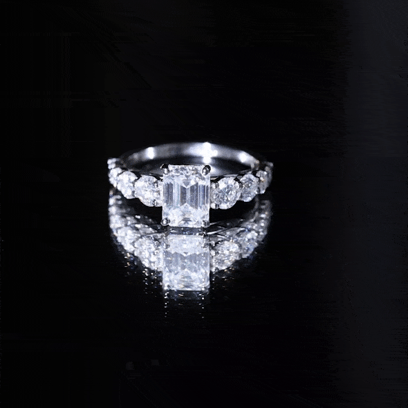 3.5 CT Octagon Cut Moissanite Solitaire Ring with Side Stones D-VS1 - Rosec Jewels