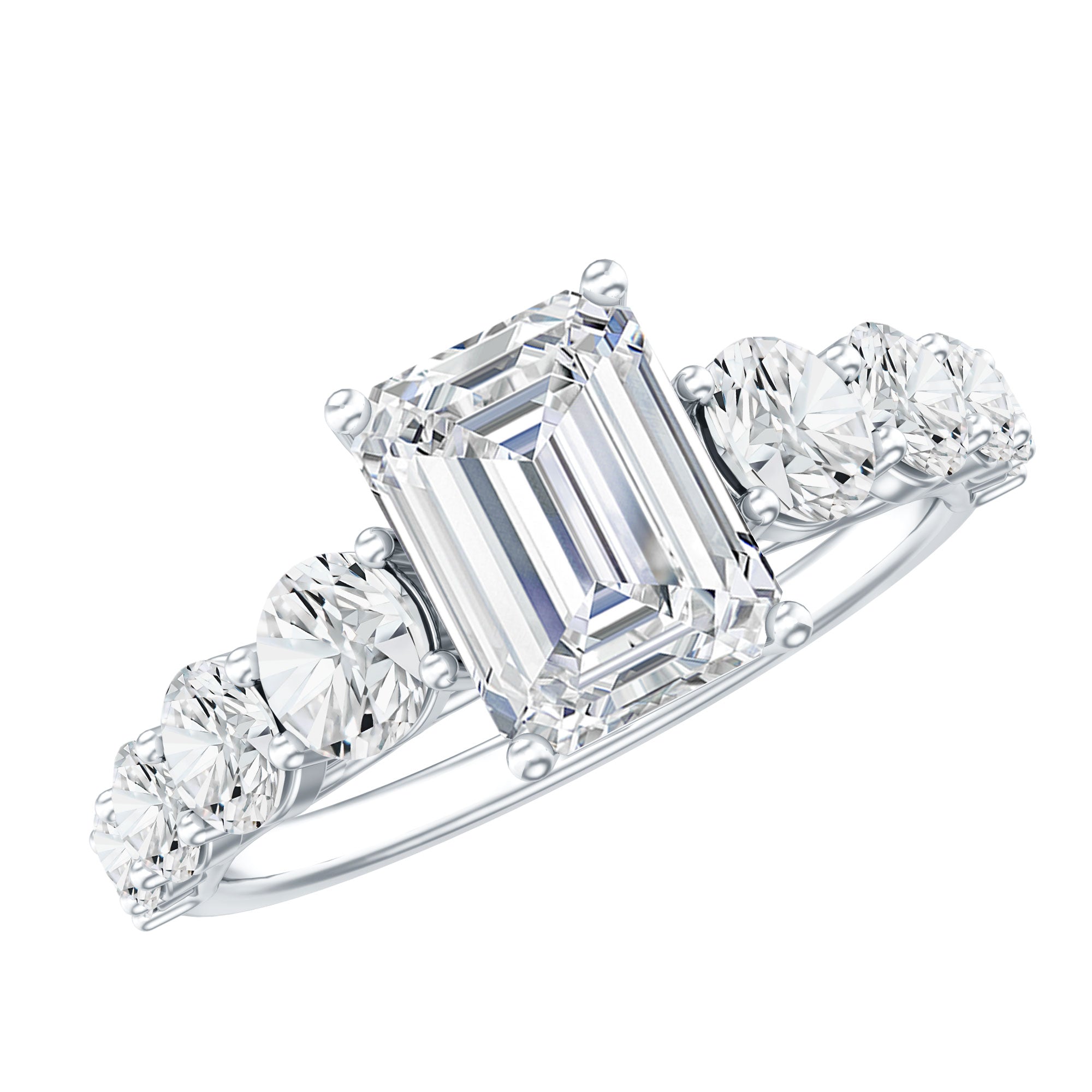 3.5 CT Octagon Cut Moissanite Solitaire Ring with Side Stones D-VS1 - Rosec Jewels