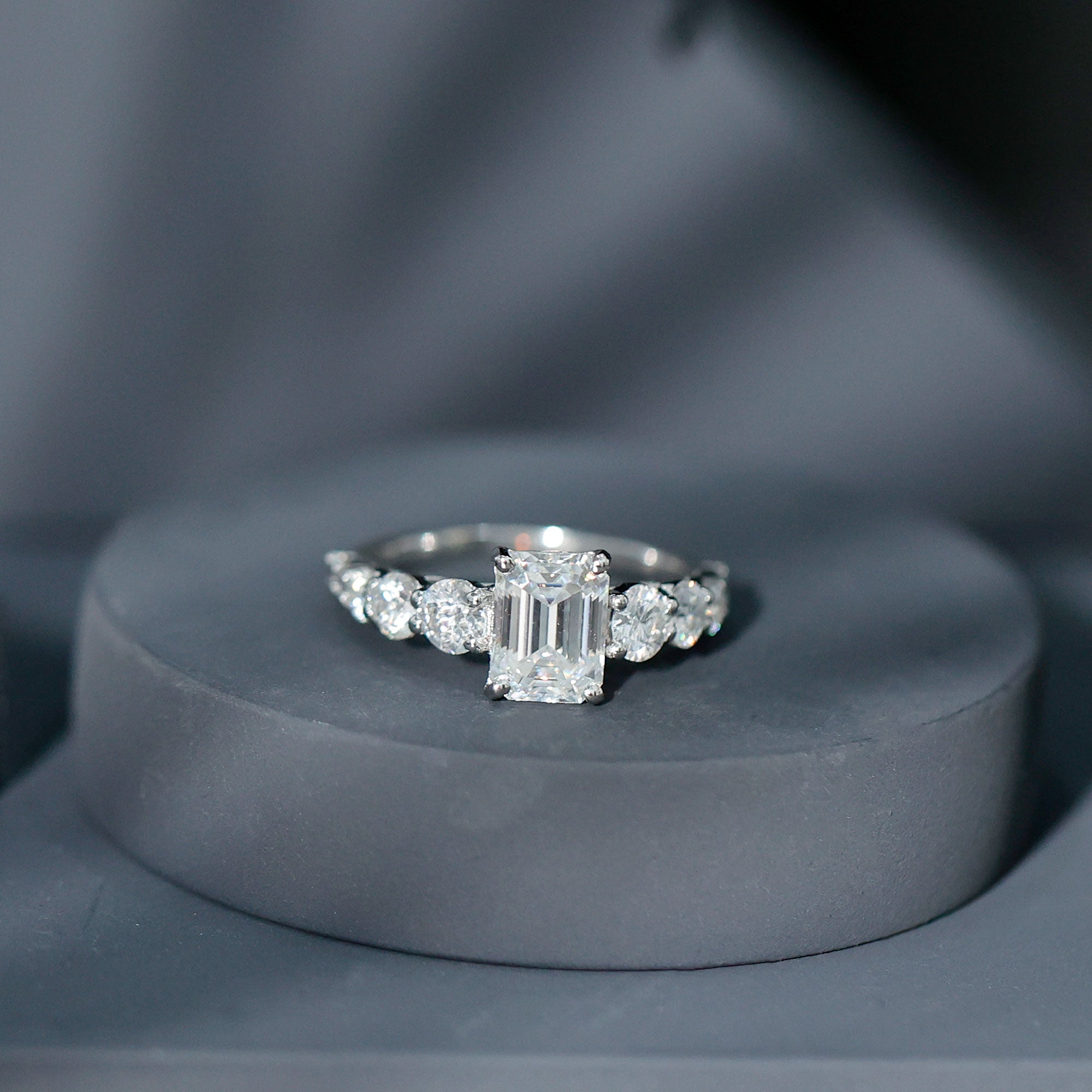 3.5 CT Octagon Cut Moissanite Solitaire Ring with Side Stones D-VS1 - Rosec Jewels