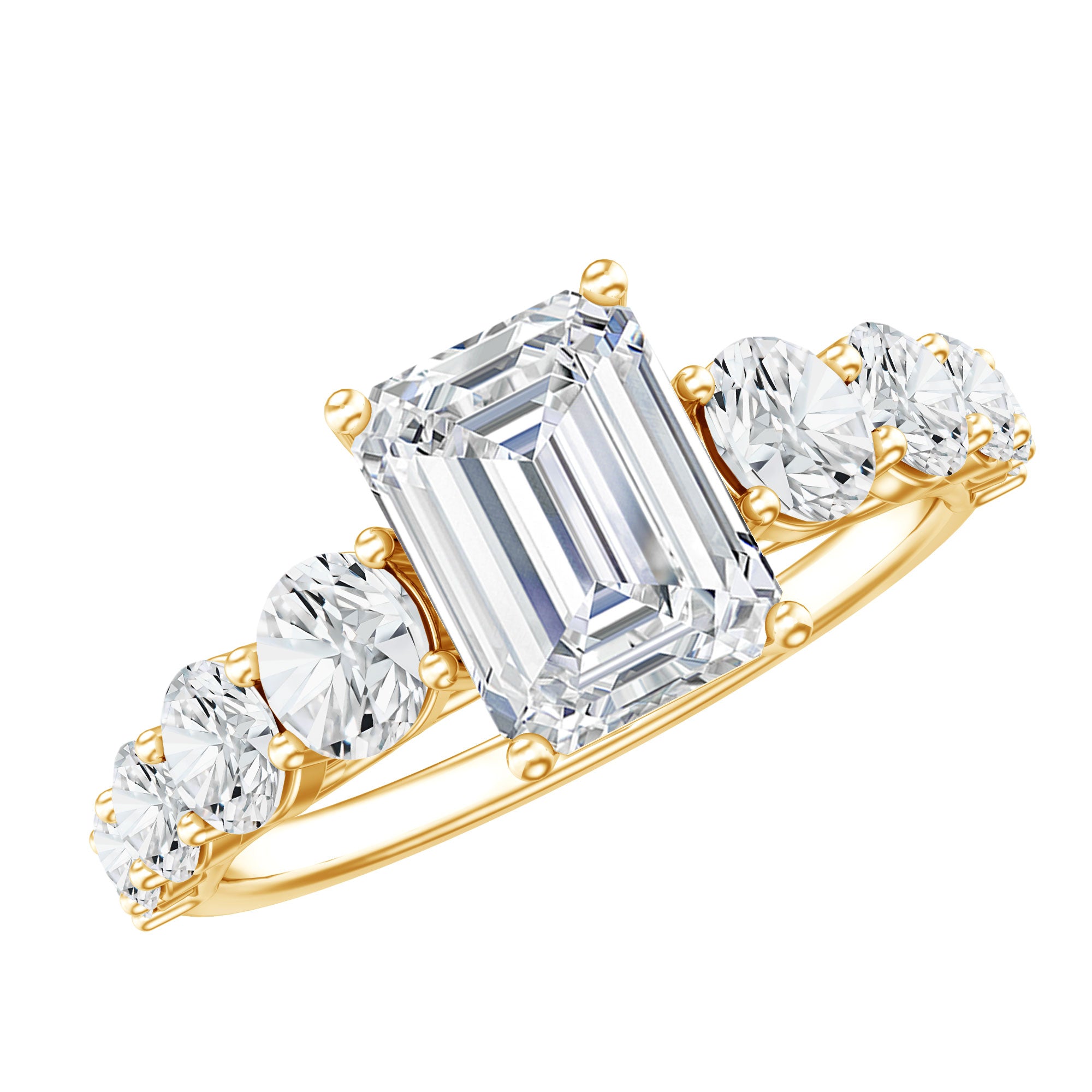 3.5 CT Octagon Cut Moissanite Solitaire Ring with Side Stones D-VS1 - Rosec Jewels