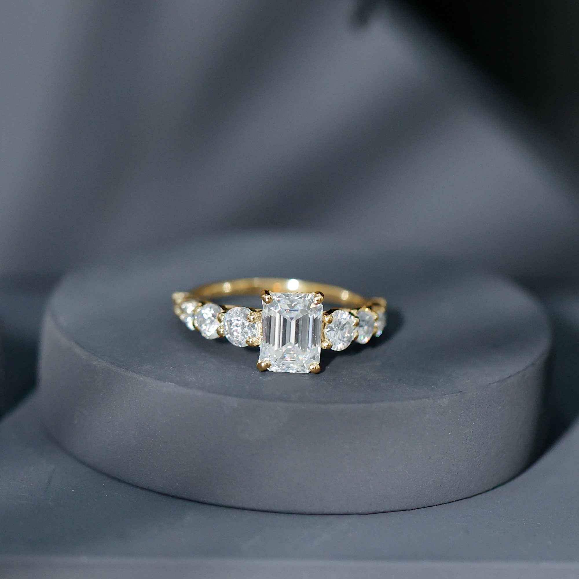 3.5 CT Octagon Cut Moissanite Solitaire Ring with Side Stones D-VS1 - Rosec Jewels