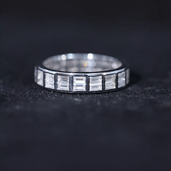 Baguette Cut Certified Moissanite Two Row Eternity Band D-VS1 - Rosec Jewels