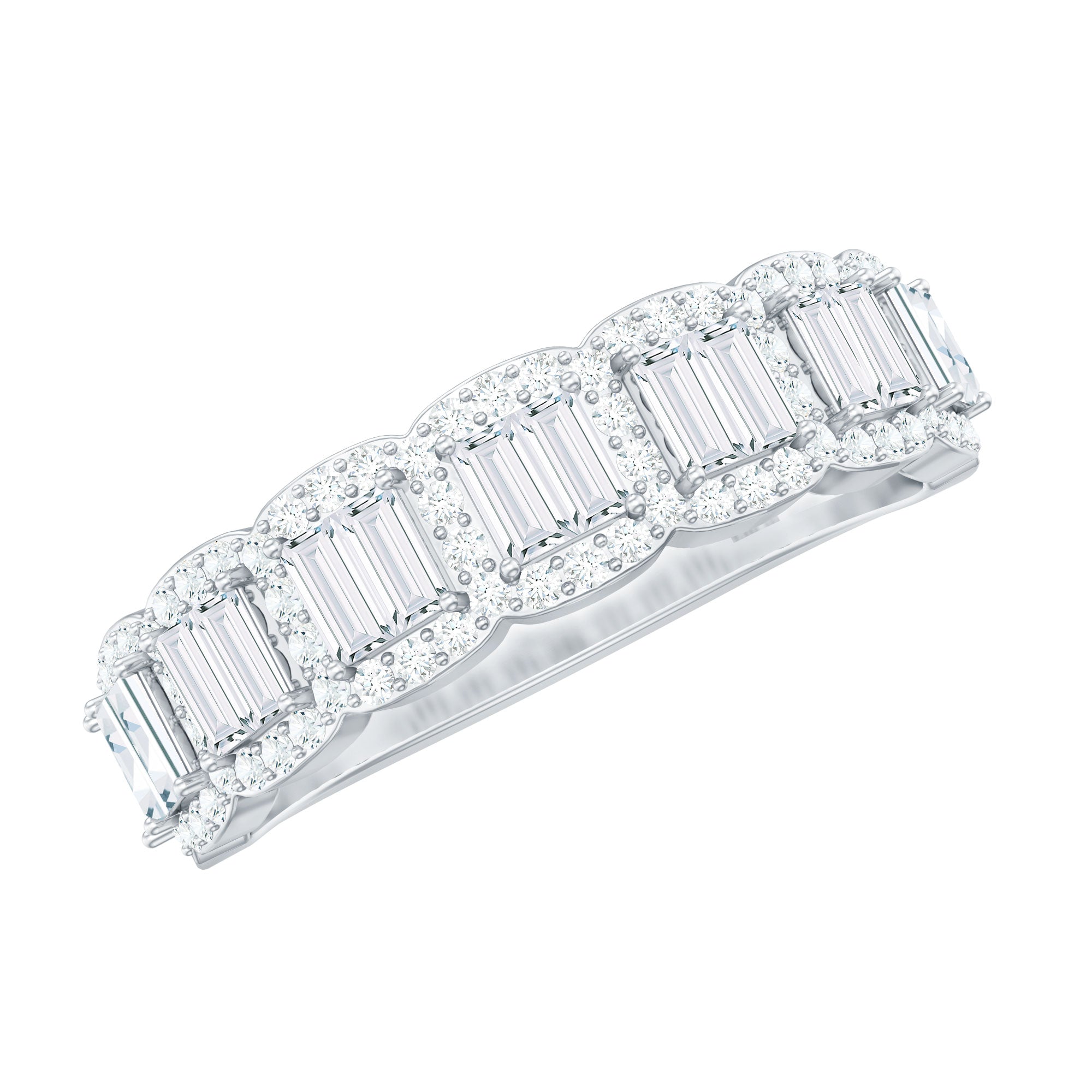 Designer Baguette Moissanite Half Eternity Band Ring D-VS1 - Rosec Jewels