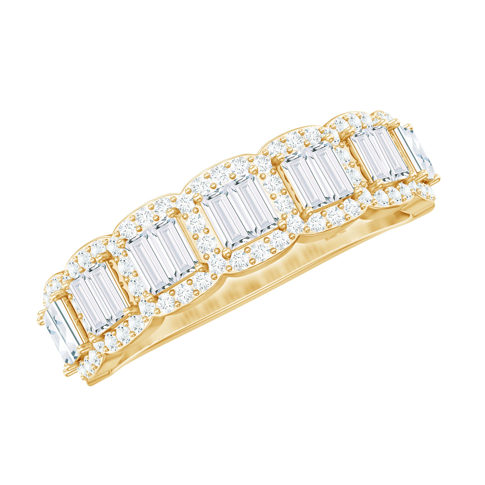 Designer Baguette Moissanite Half Eternity Band Ring D-VS1 - Rosec Jewels