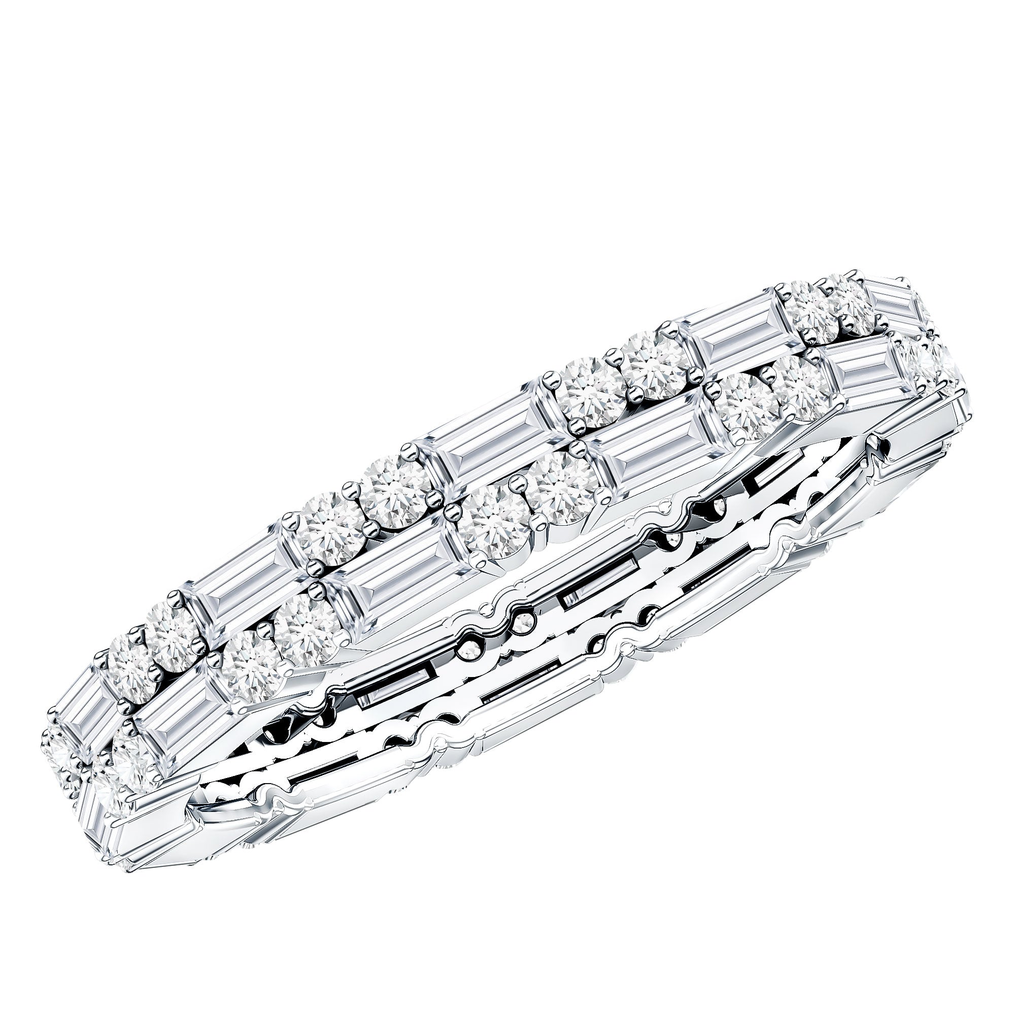 Double Row Moissanite Stackable Eternity Band Ring D-VS1 - Rosec Jewels