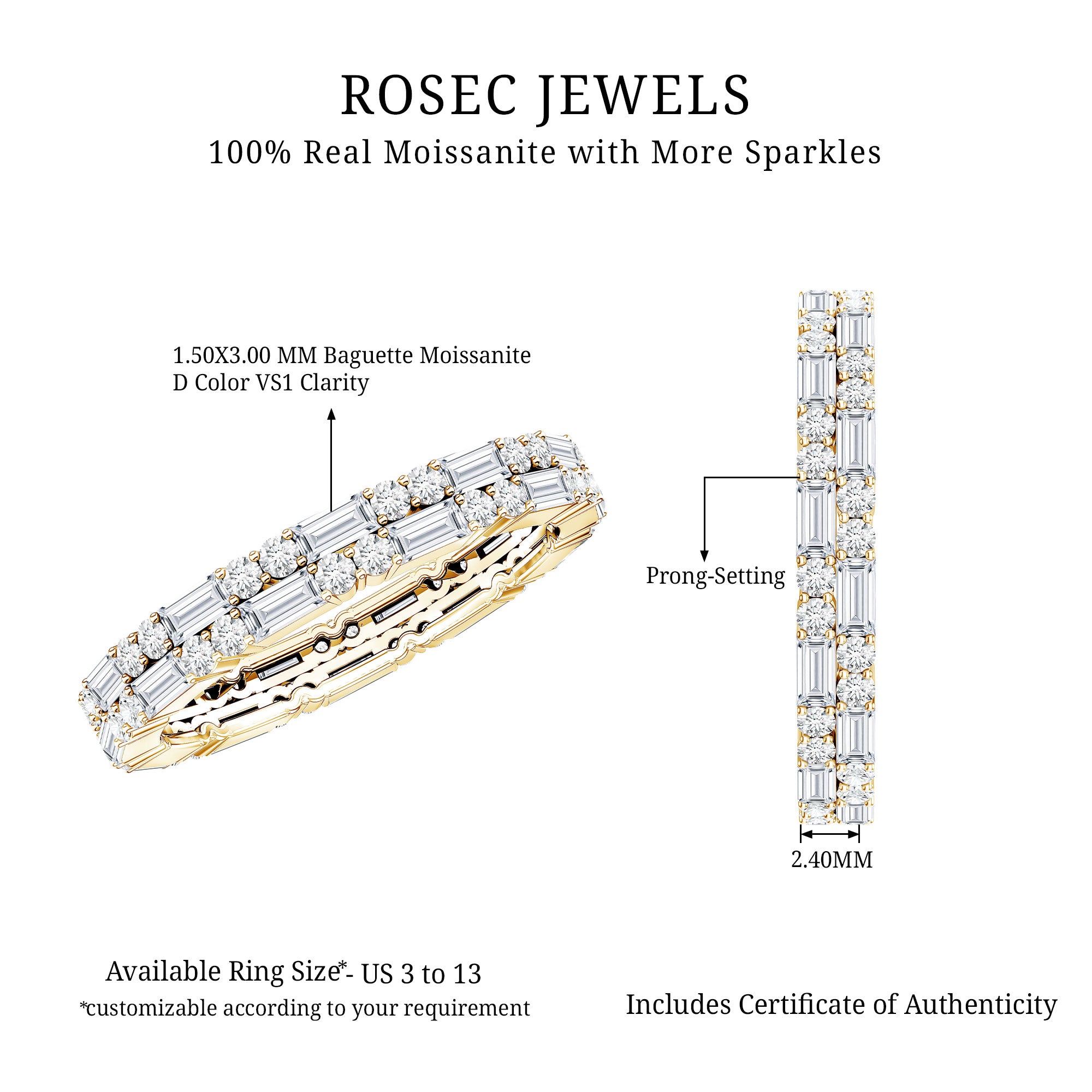 Double Row Moissanite Stackable Eternity Band Ring D-VS1 - Rosec Jewels