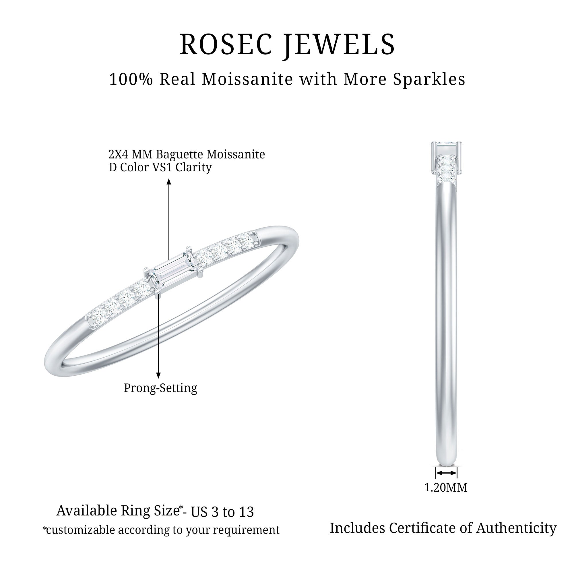 Moissanite Minimalist Stackable Promise Ring D-VS1 - Rosec Jewels