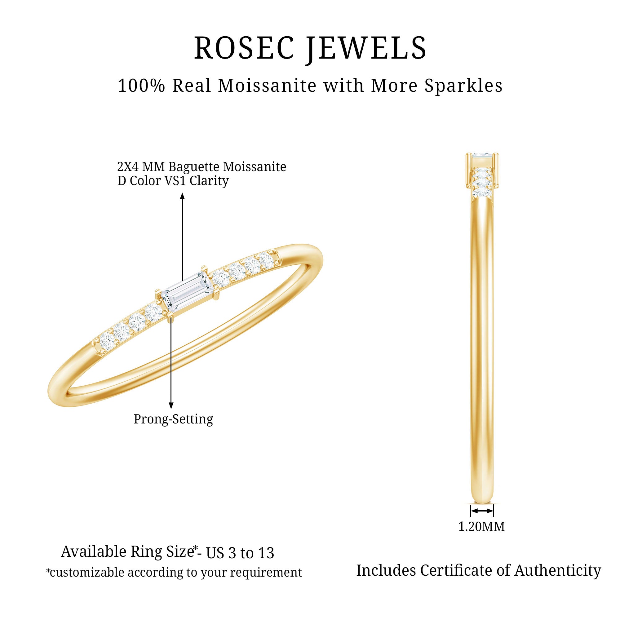 Moissanite Minimalist Stackable Promise Ring D-VS1 - Rosec Jewels