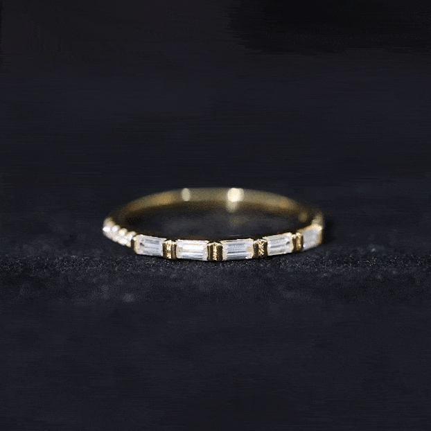 Baguette Shape Moissanite Stackable Ring in Bar Setting D-VS1 - Rosec Jewels