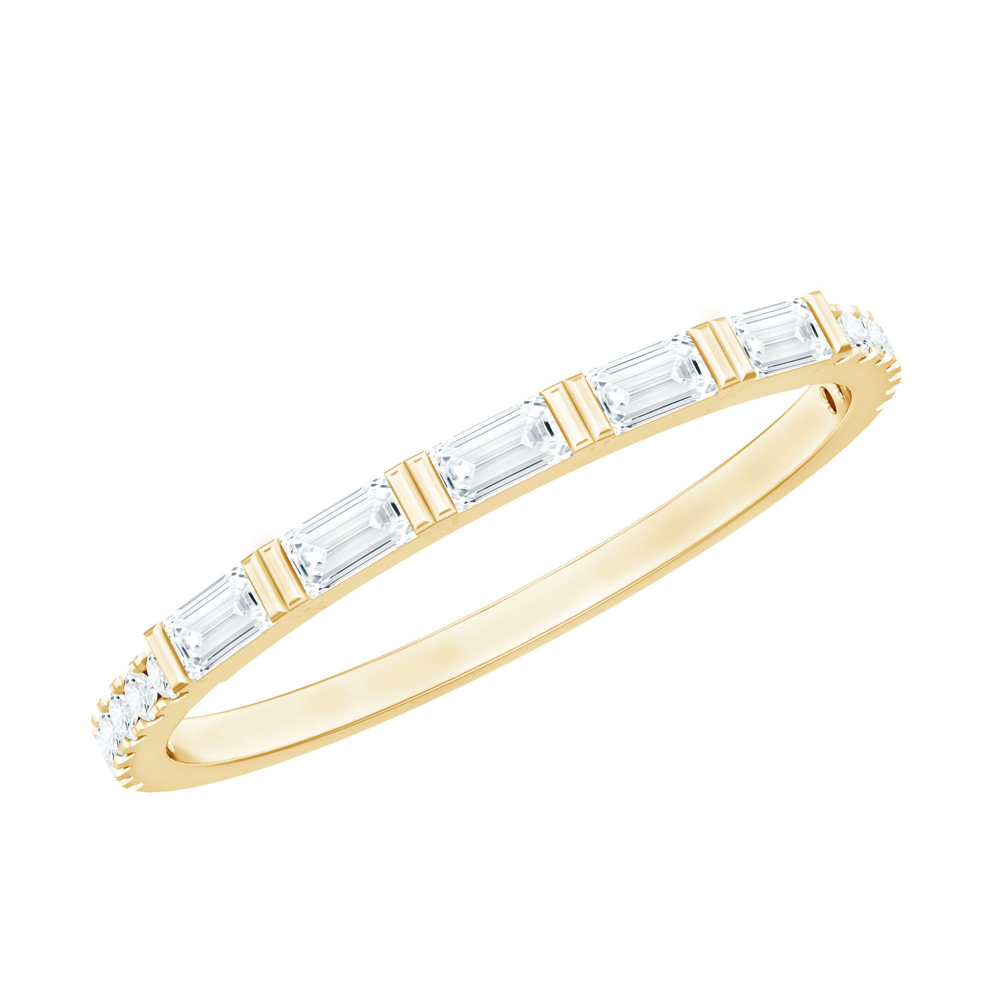 Baguette Shape Moissanite Stackable Ring in Bar Setting D-VS1 - Rosec Jewels