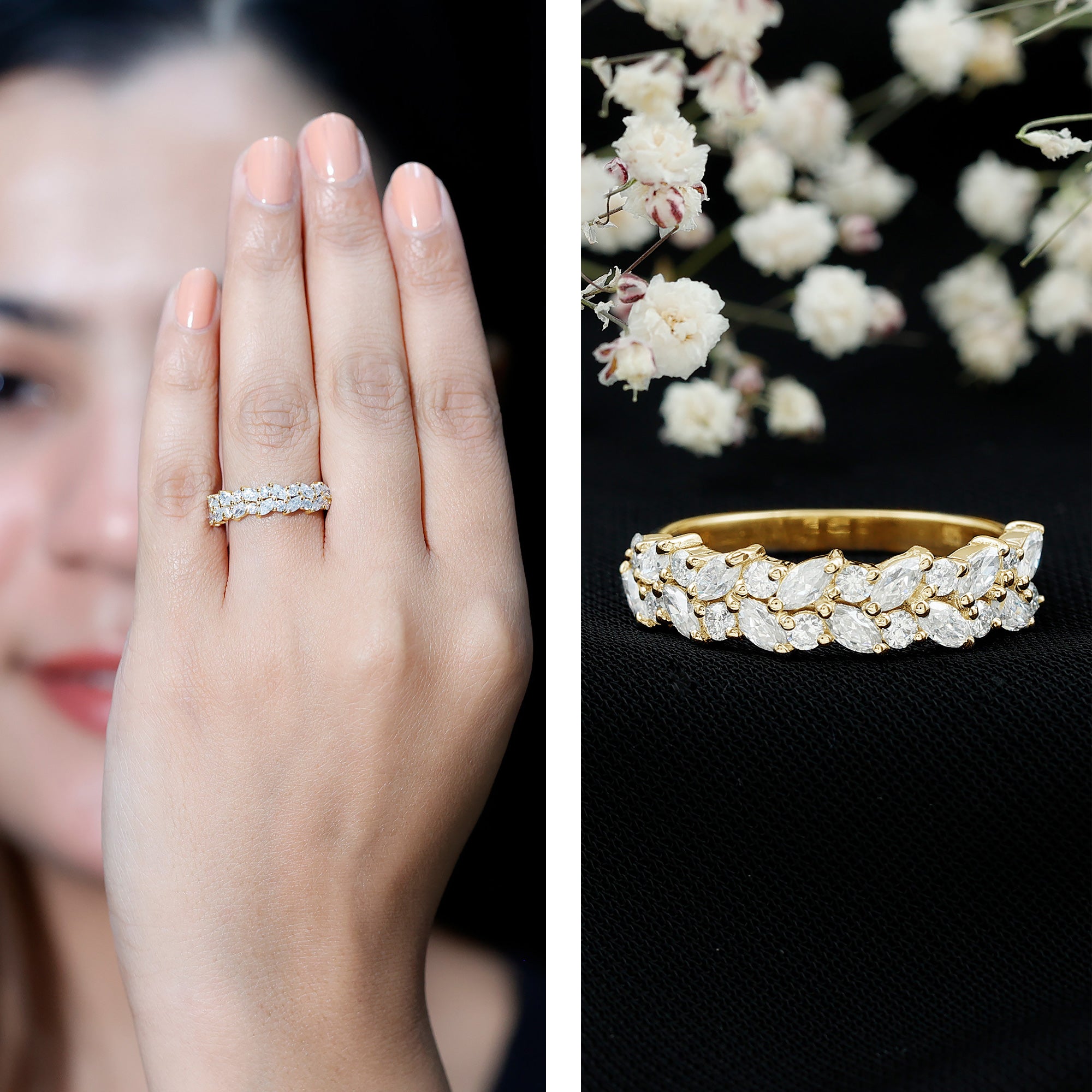 Certified Moissanite Cluster Eternity Band D-VS1 - Rosec Jewels
