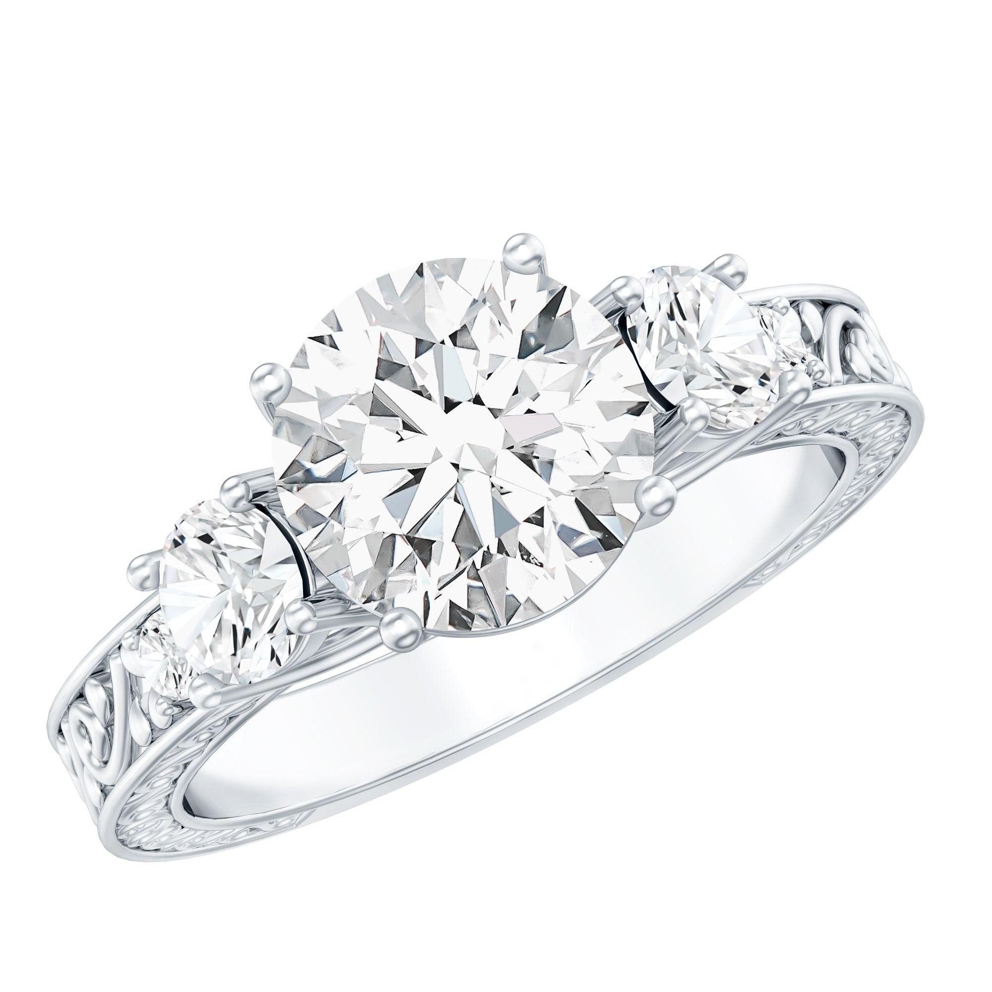 Art Deco Style Certified Moissanite Three Stone Engagement Ring