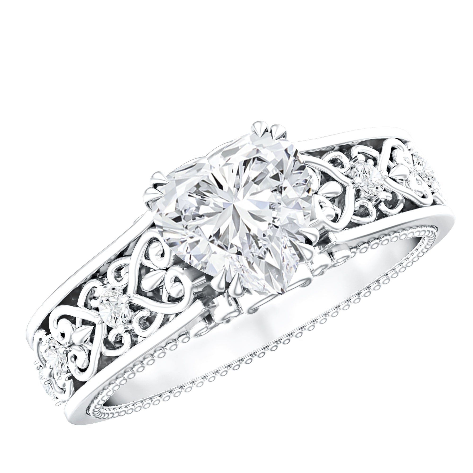 Rosec Jewels-Heart Shape Moissanite Filigree Style Engagement Rings
