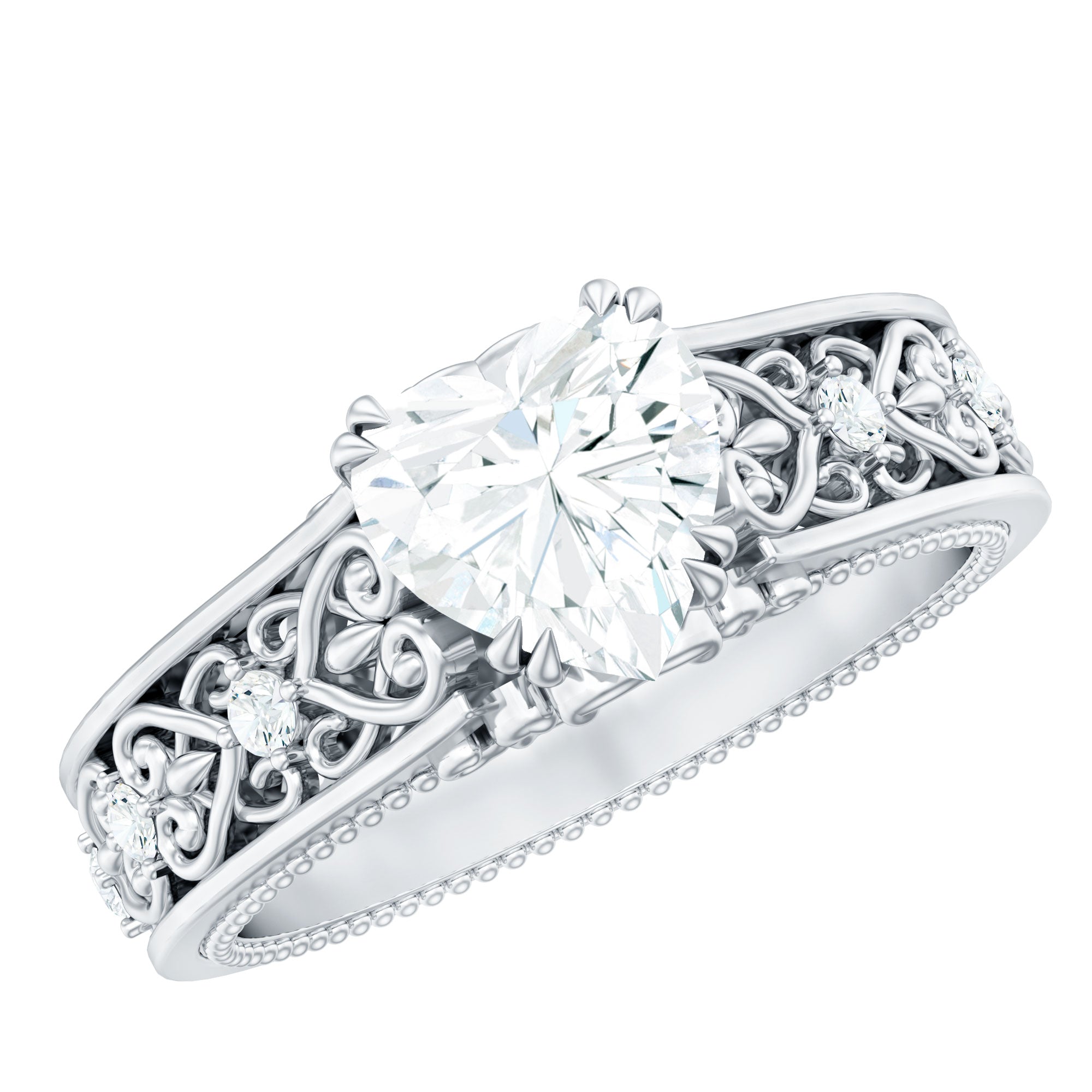 Heart Shape Moissanite Filigree Style Engagement Rings