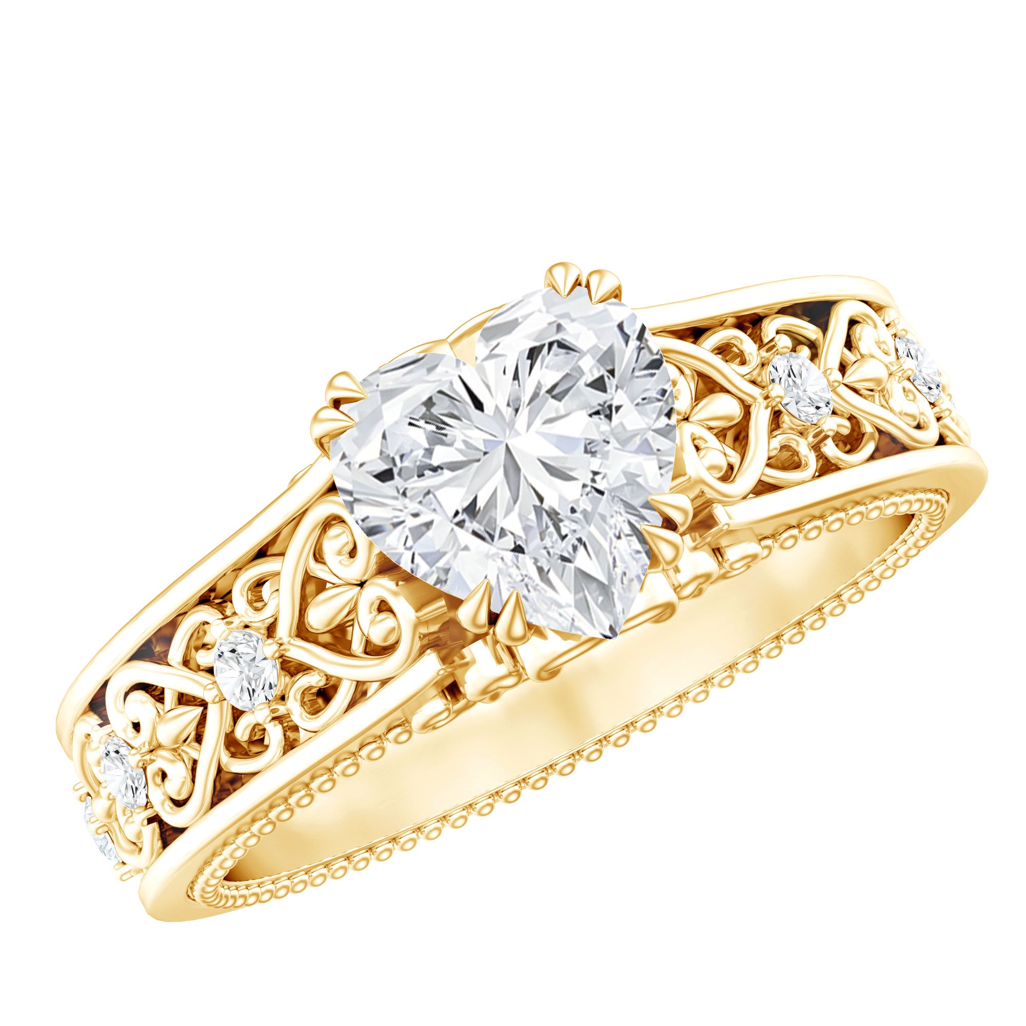 Rosec Jewels-Heart Shape Moissanite Filigree Style Engagement Rings