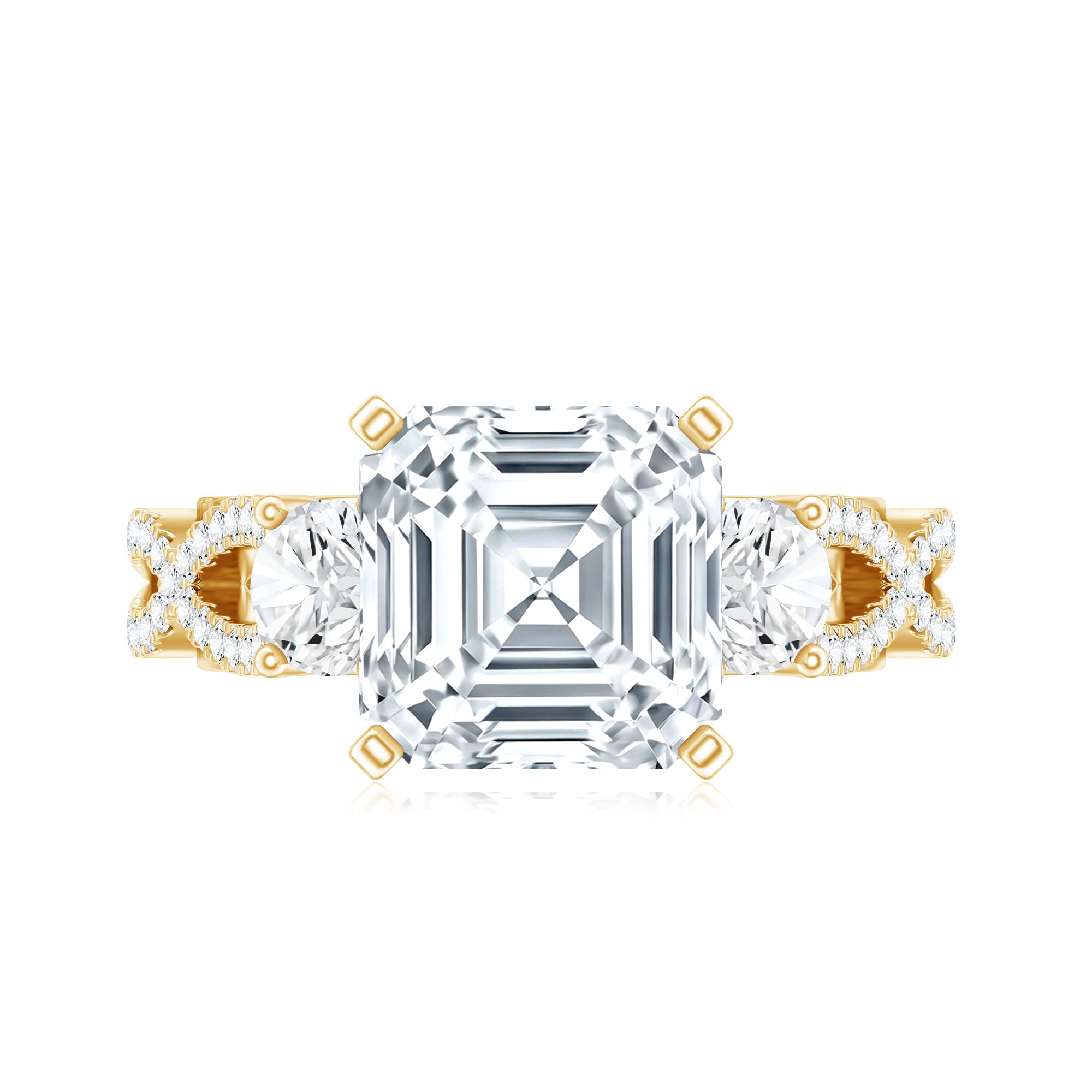 Asscher Cut Certified Moissanite Vintage Looking Engagement Ring D-VS1 - Rosec Jewels