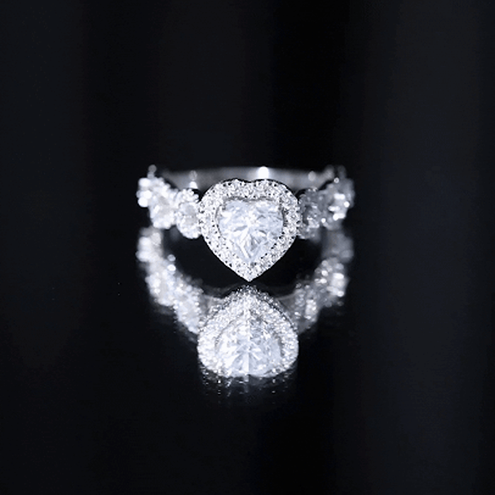 1.5 CT Heart Shape Moissanite Engagement Ring with Accent D-VS1 - Rosec Jewels