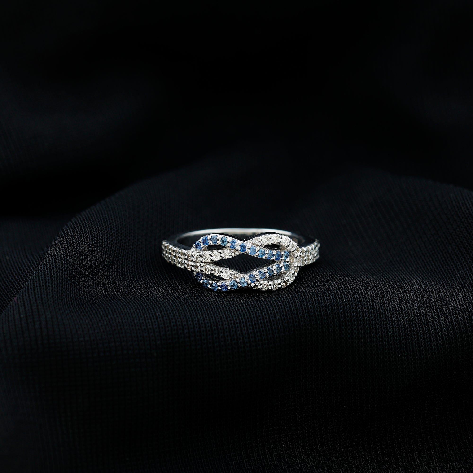 Rosec Jewels-Natural Blue Sapphire Diamond Interlock Ring for Women