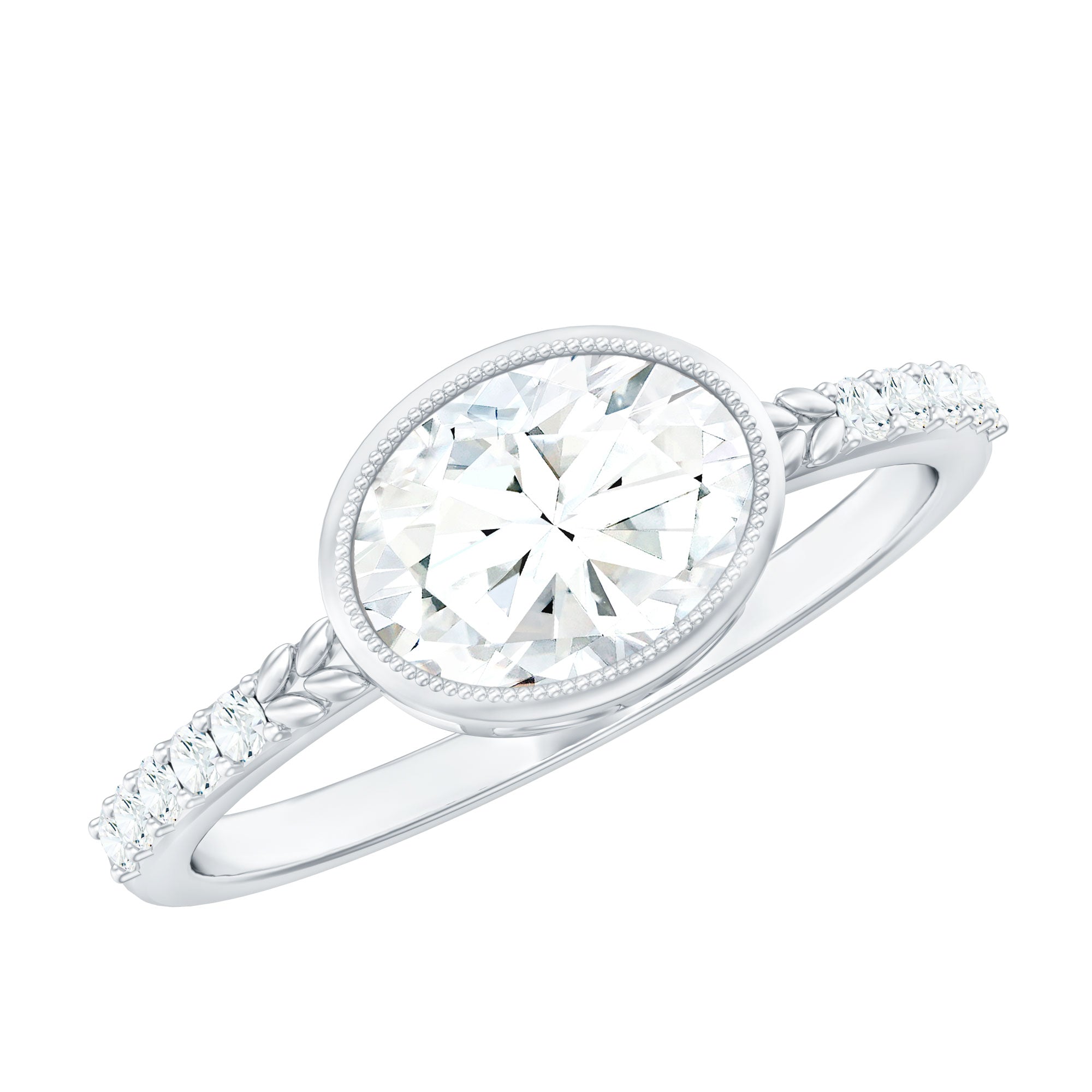 Moissanite East West Engagement Ring in Bezel Setting