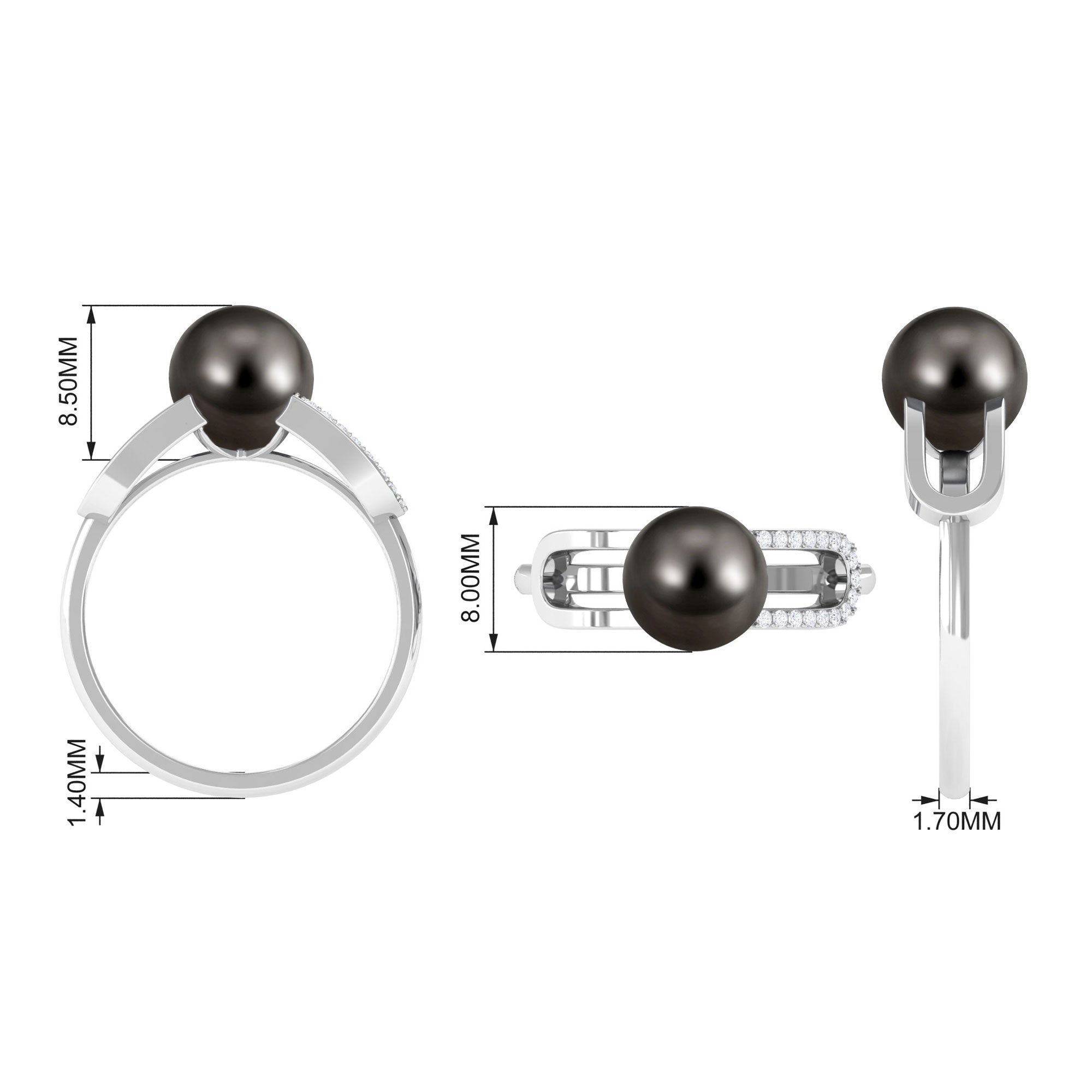 Rosec Jewels-Split Shank Tahitian Pearl Solitaire Engagement Ring with Diamond