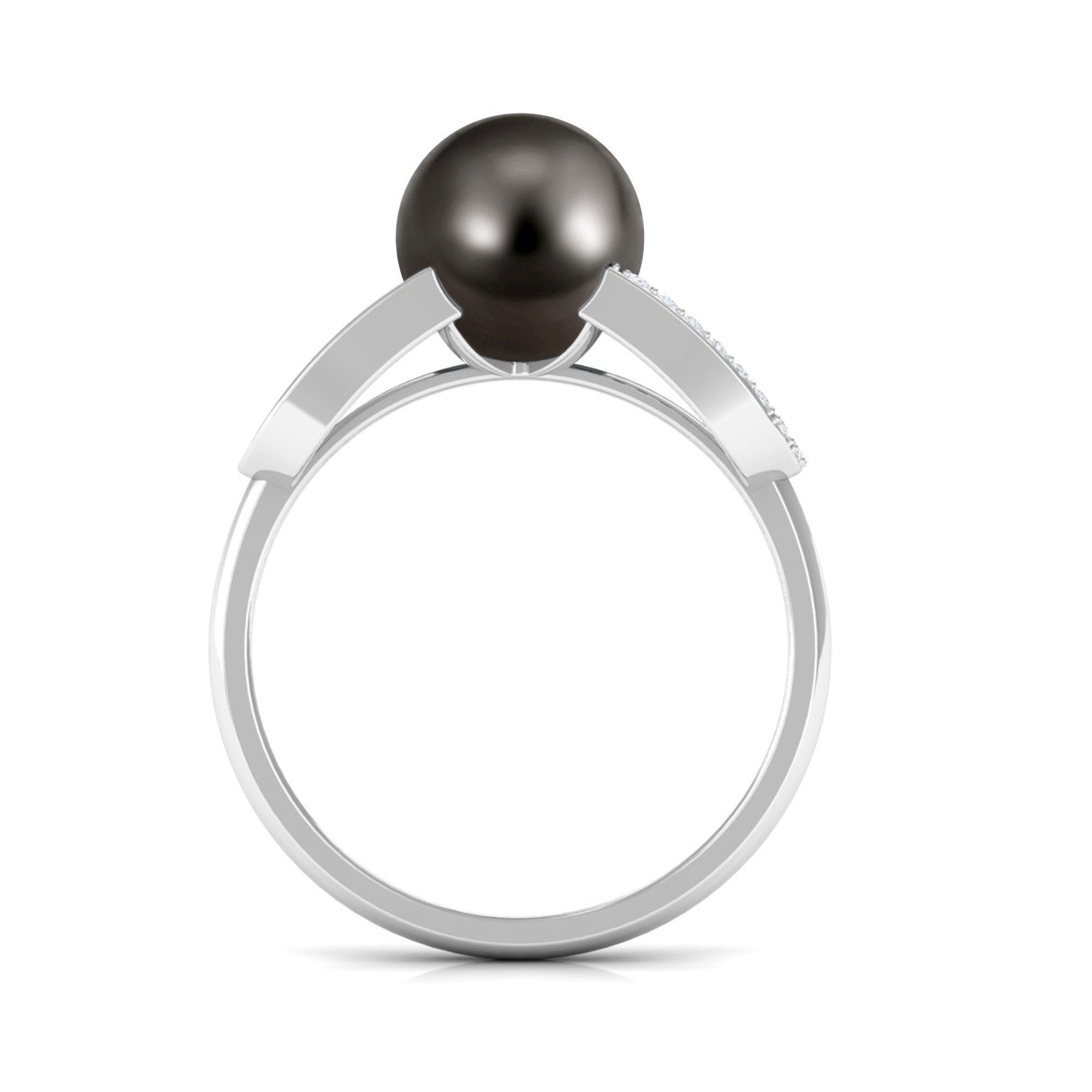 Rosec Jewels-Split Shank Tahitian Pearl Solitaire Engagement Ring with Diamond