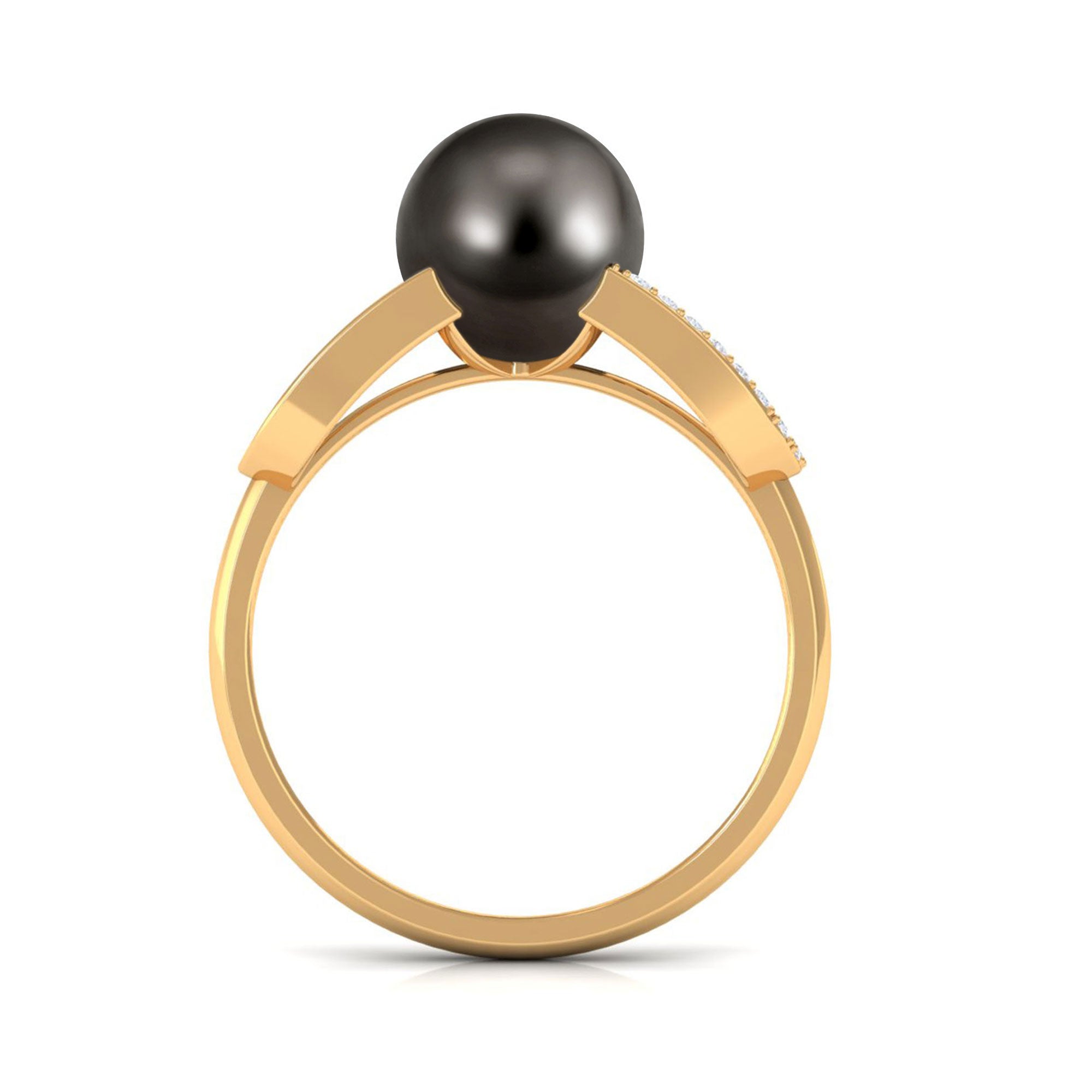 Rosec Jewels-Split Shank Tahitian Pearl Solitaire Engagement Ring with Diamond