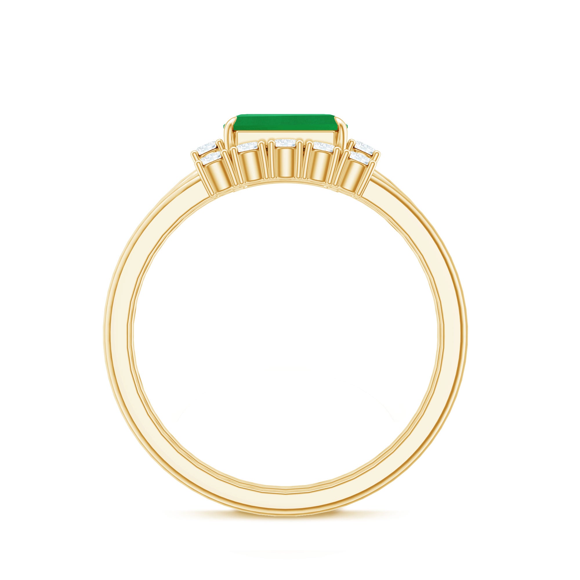 Natural Emerald Cut Emerald Diamond East West Engagement Ring and Wedding Band Set AAA - Rosec Jewels