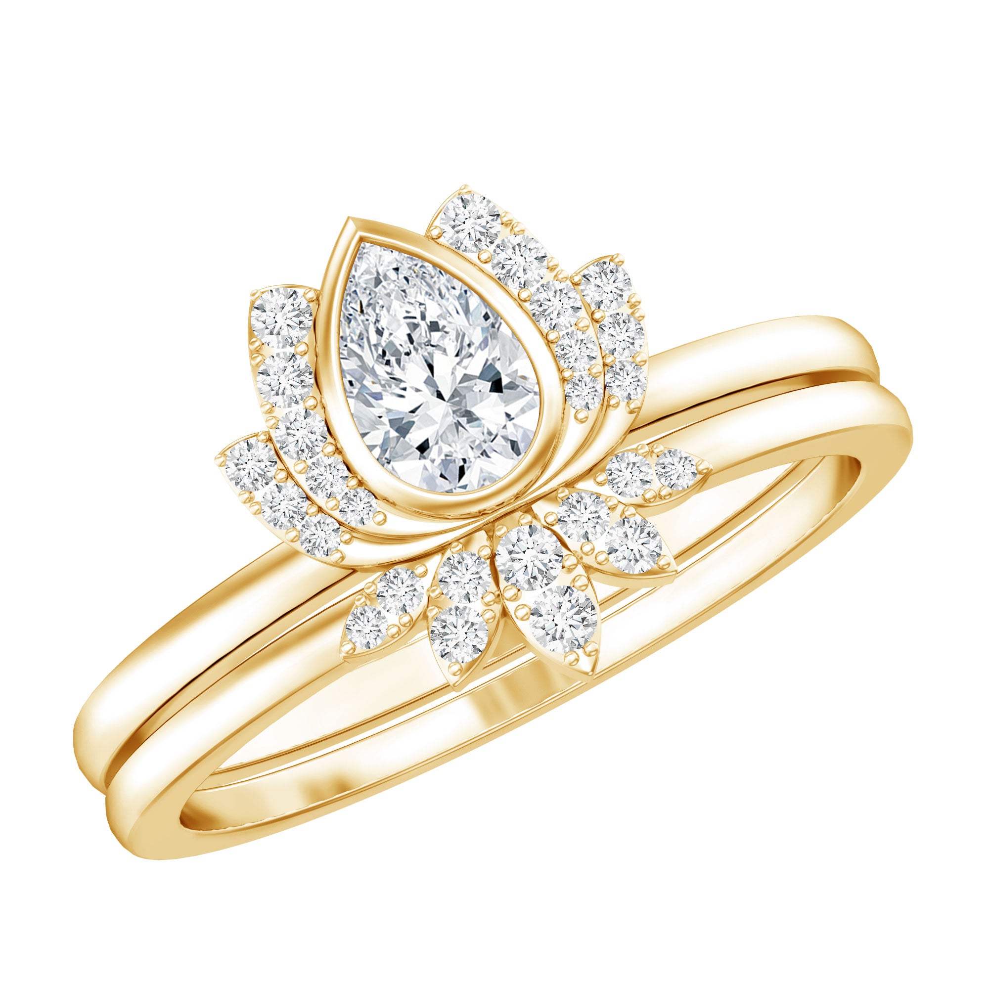 Rosec Jewels-Certified Moissanite Lotus Flower Bridal Ring Set