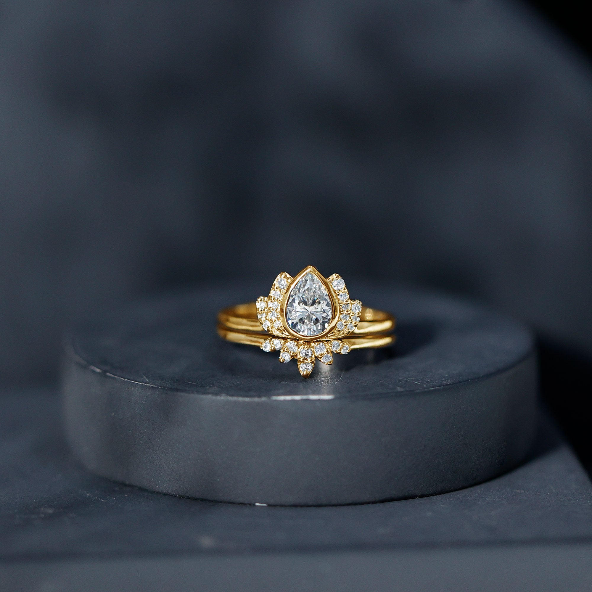 Rosec Jewels-Certified Moissanite Lotus Flower Bridal Ring Set