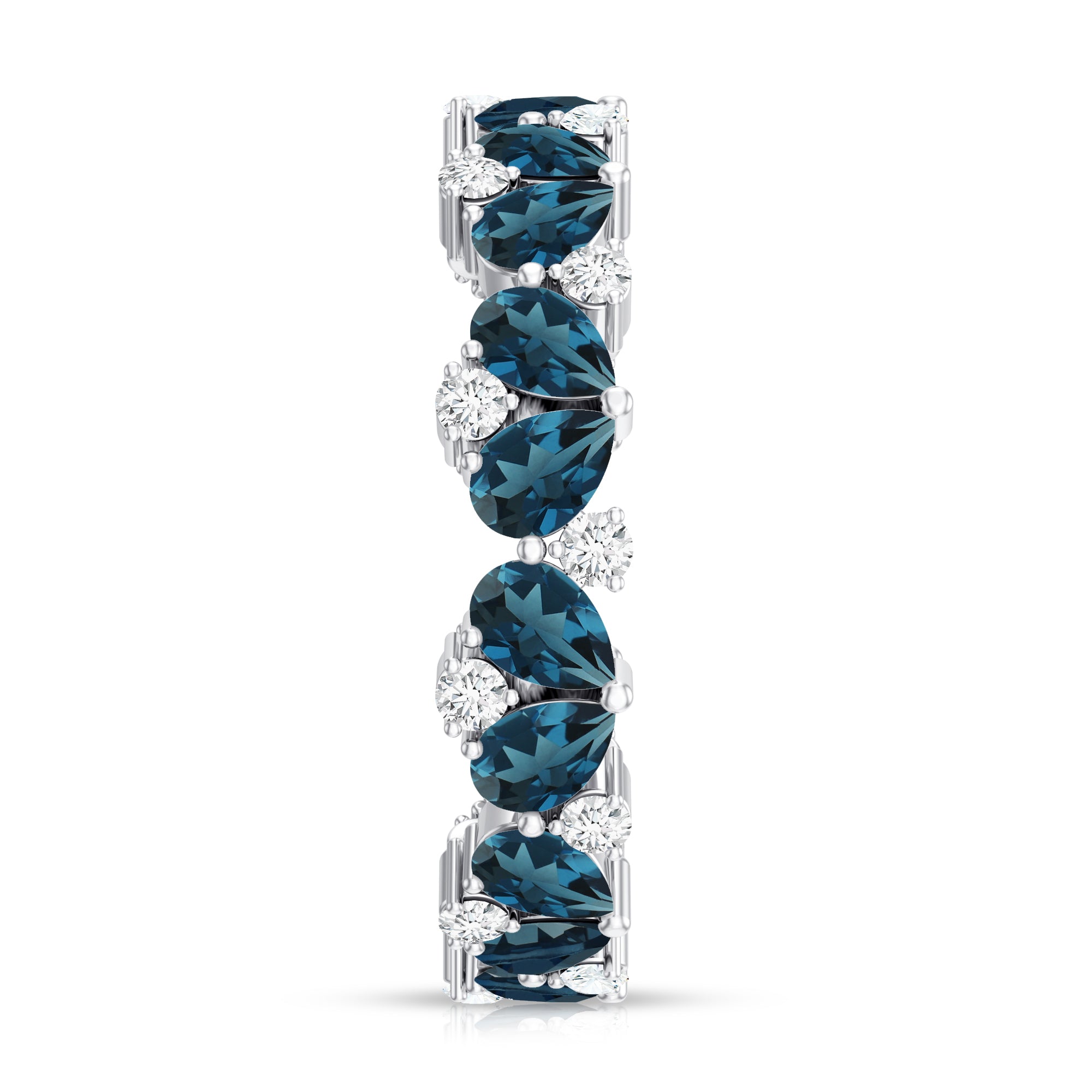 Pear Shaped London Blue Topaz and Diamond Full Eternity Band AAA - Rosec Jewels