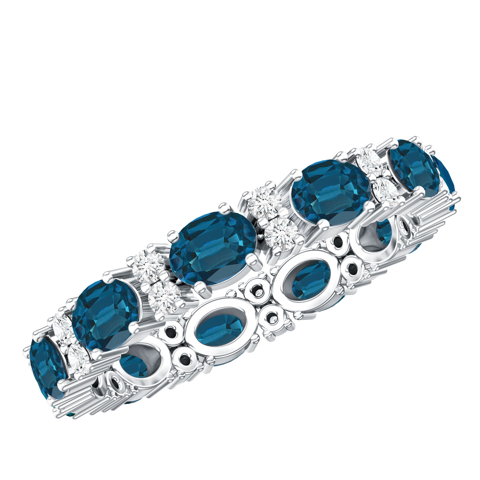 Oval Cut London Blue Topaz Full Eternity Band with Diamond AAA - Rosec Jewels